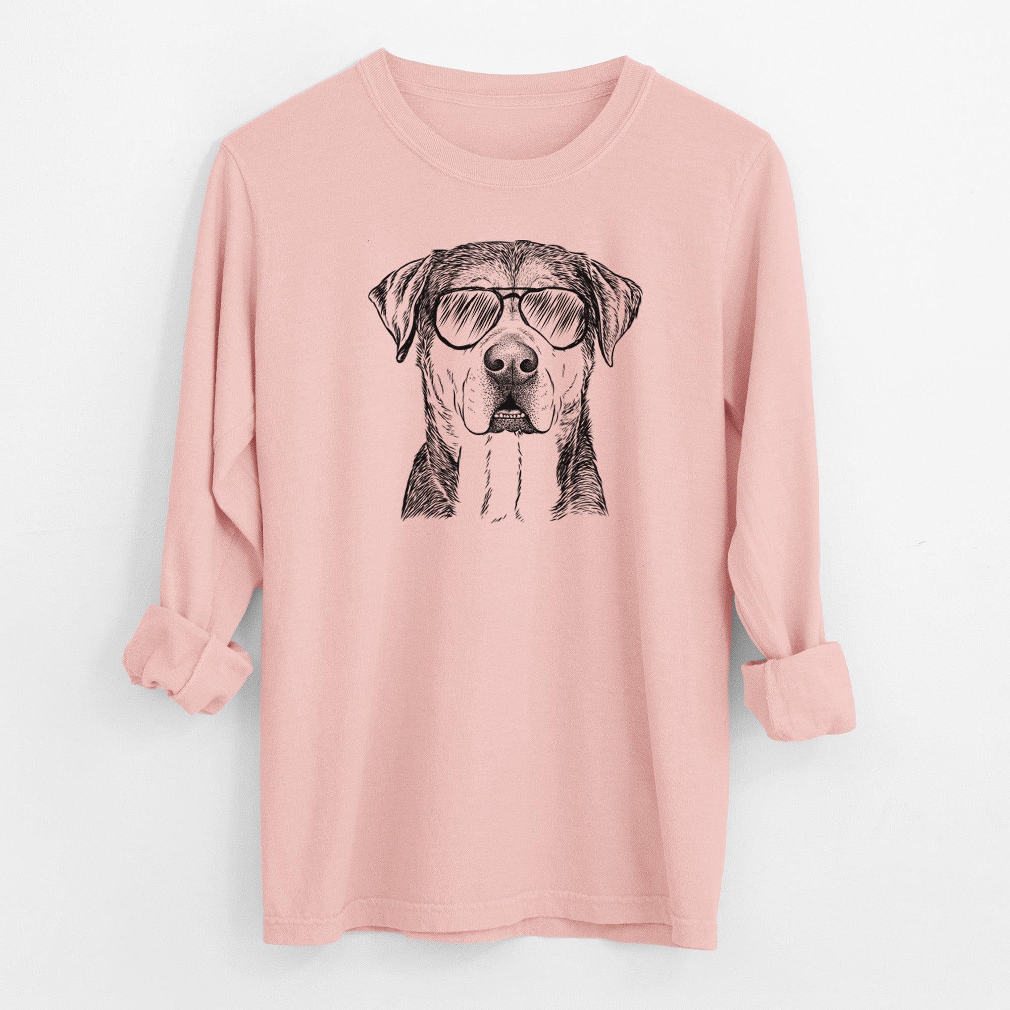 Aviator Gus the Rottweiler Mix - Men's Heavyweight 100% Cotton Long Sleeve