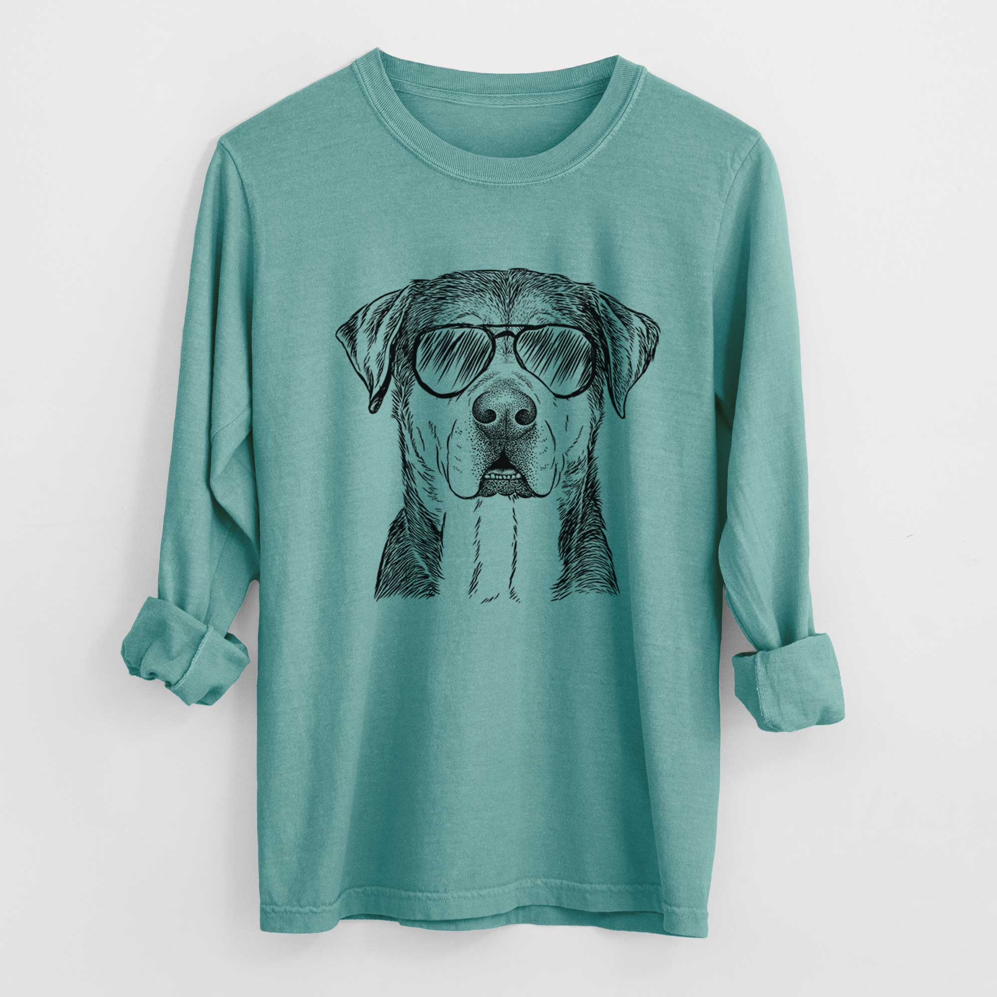 Aviator Gus the Rottweiler Mix - Men's Heavyweight 100% Cotton Long Sleeve