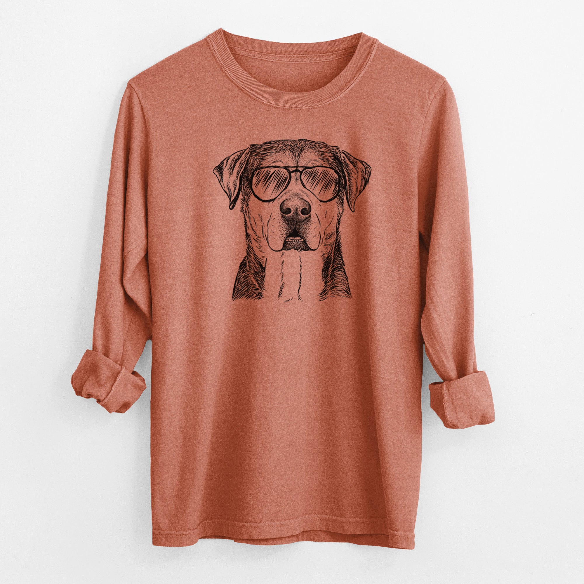 Aviator Gus the Rottweiler Mix - Men's Heavyweight 100% Cotton Long Sleeve