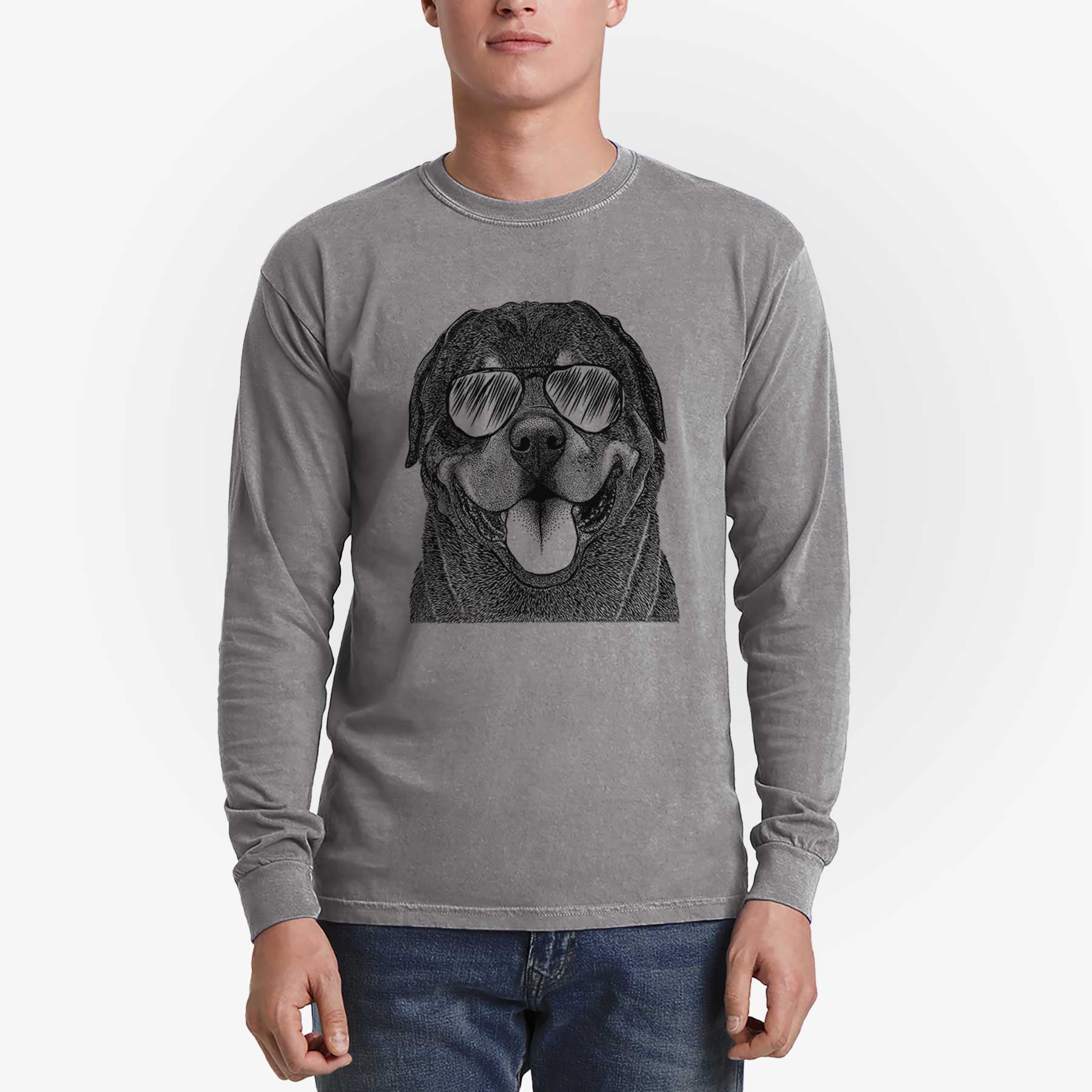 Aviator Hagan the Rottweiler - Men's Heavyweight 100% Cotton Long Sleeve