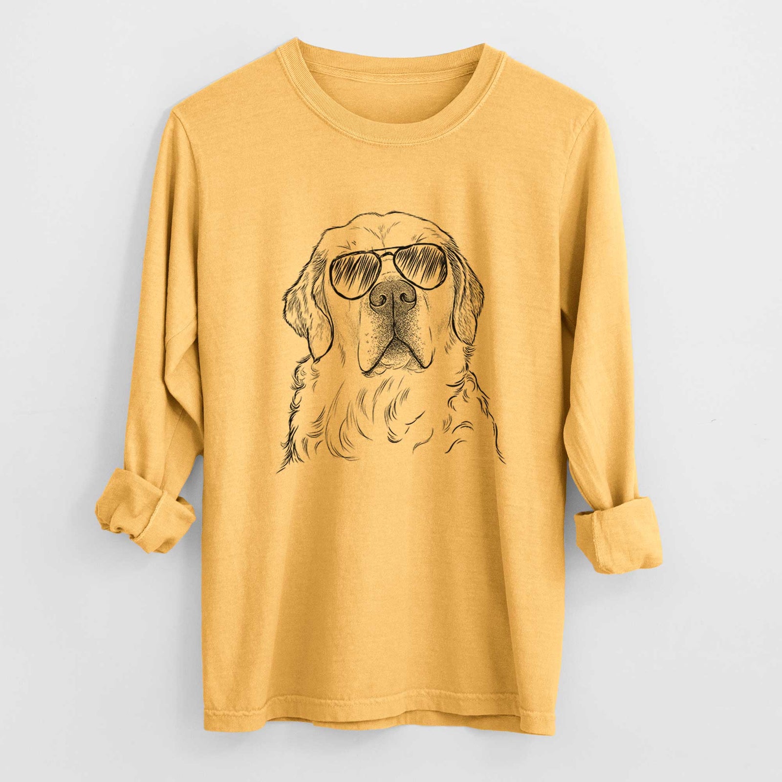 Aviator Hank the Irish Cream Golden Retriever - Men's Heavyweight 100% Cotton Long Sleeve