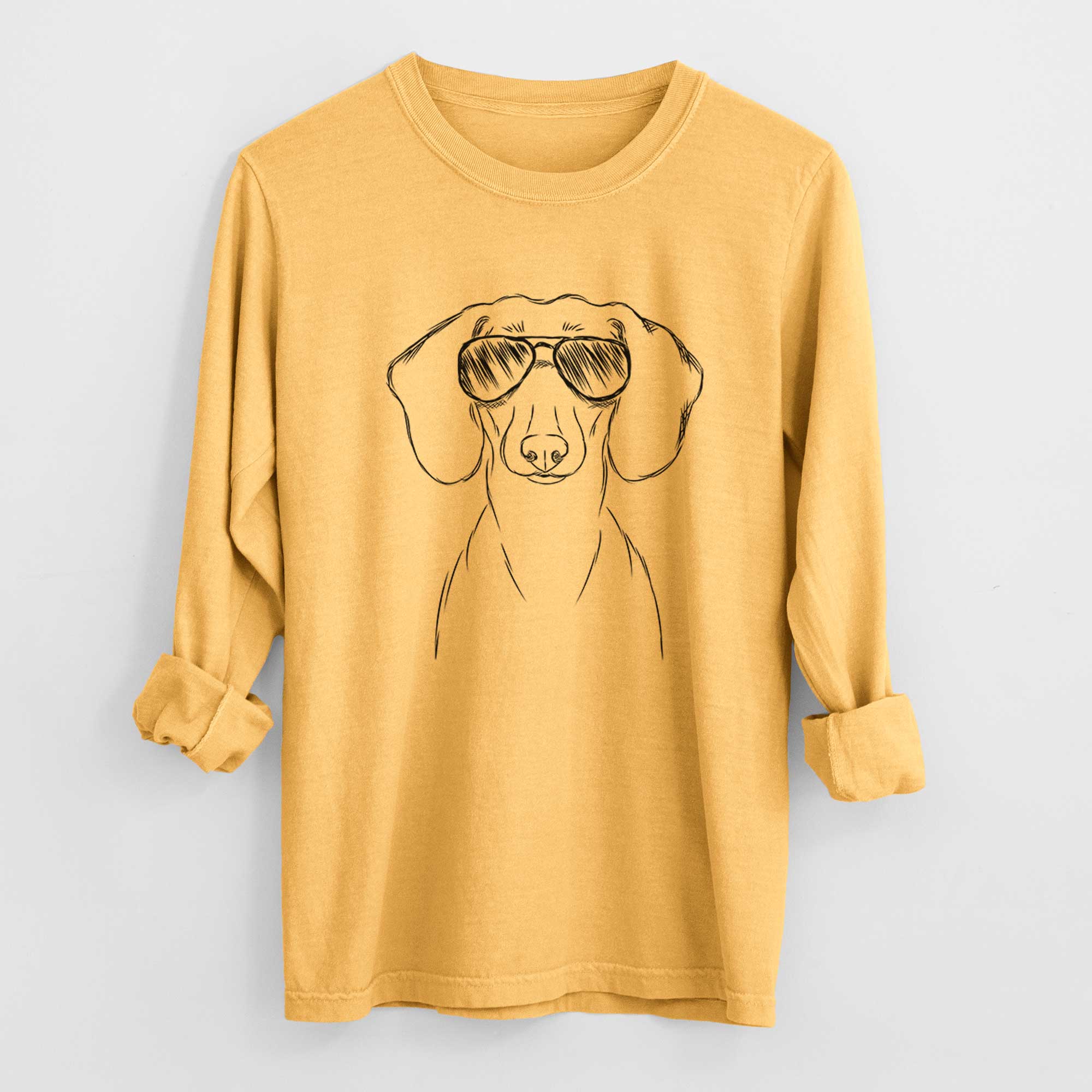 Aviator Hans the Dachshund - Men's Heavyweight 100% Cotton Long Sleeve