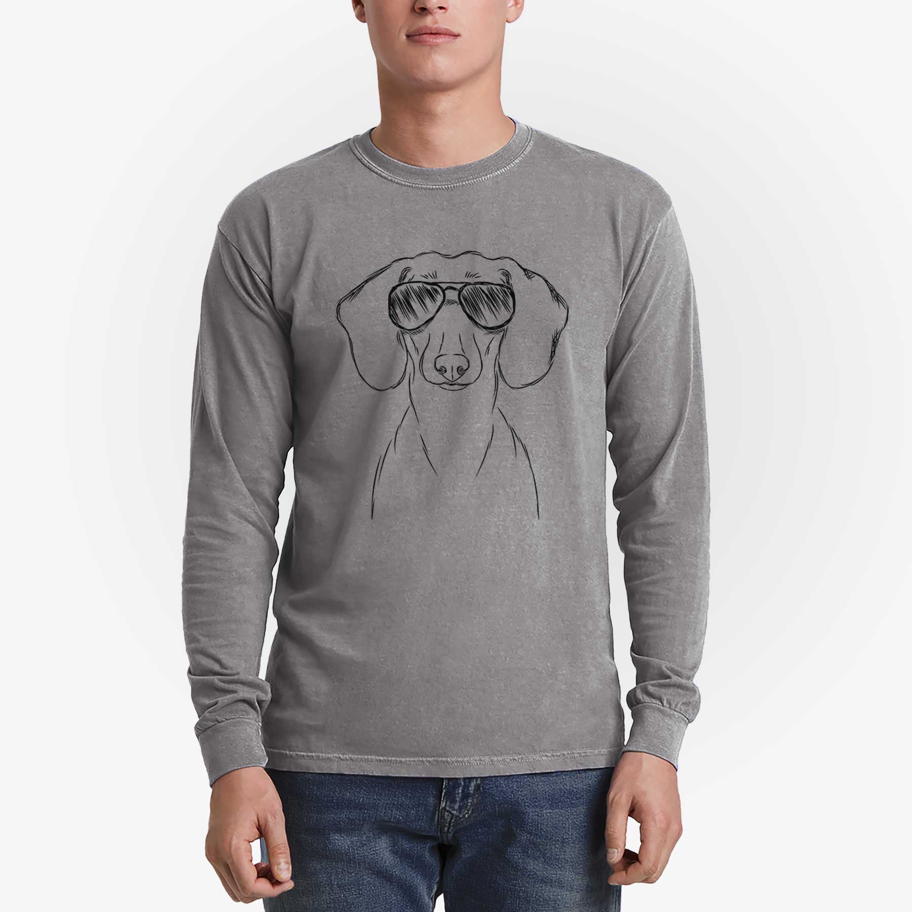 Aviator Hans the Dachshund - Men's Heavyweight 100% Cotton Long Sleeve