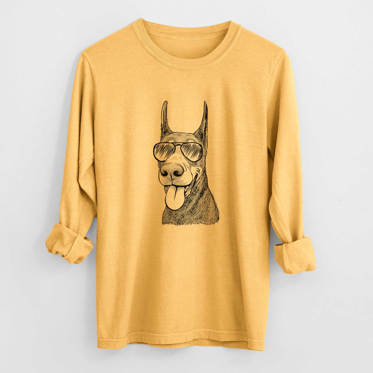 Aviator Happy Sunny the Doberman Pinscher - Men's Heavyweight 100% Cotton Long Sleeve