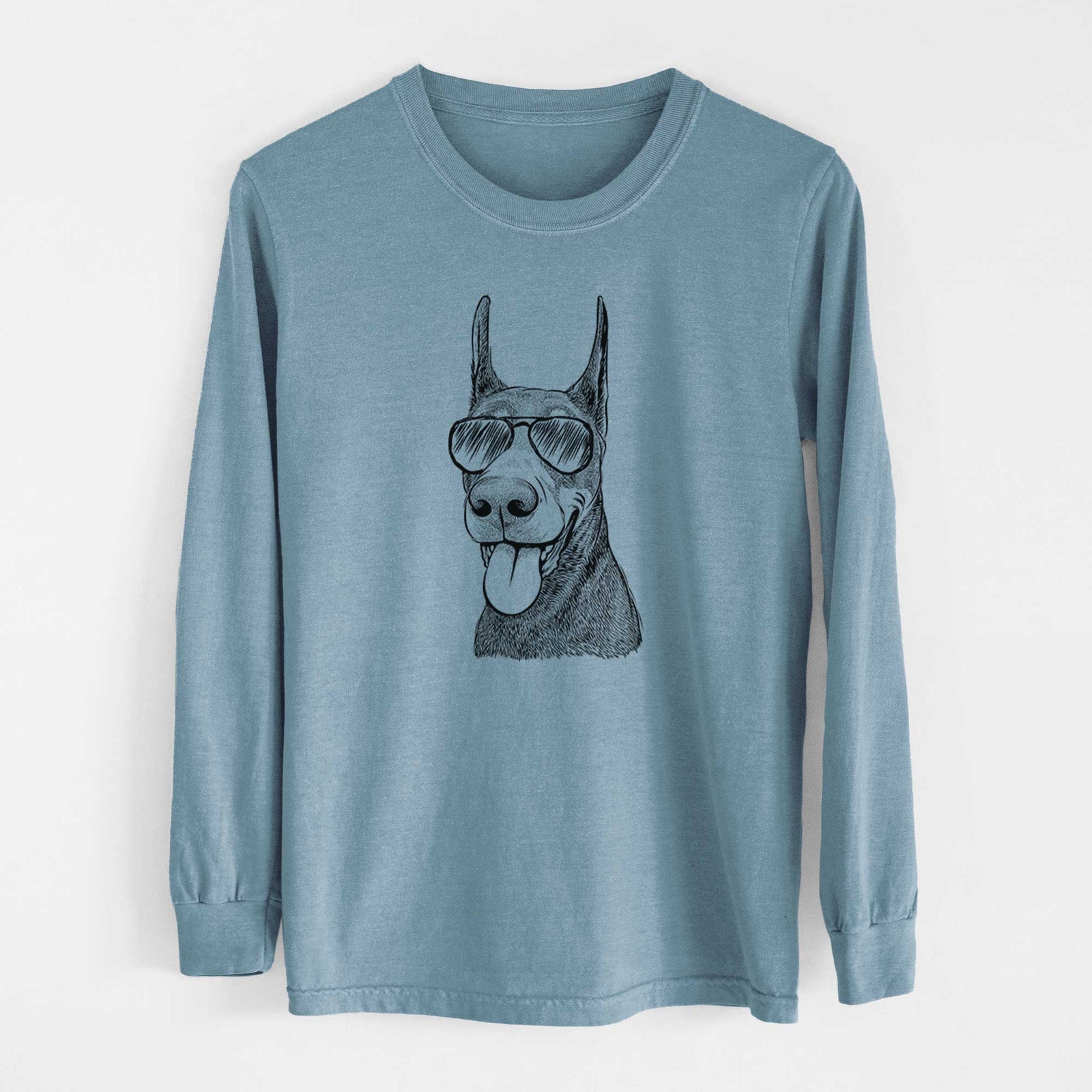 Aviator Happy Sunny the Doberman Pinscher - Men's Heavyweight 100% Cotton Long Sleeve