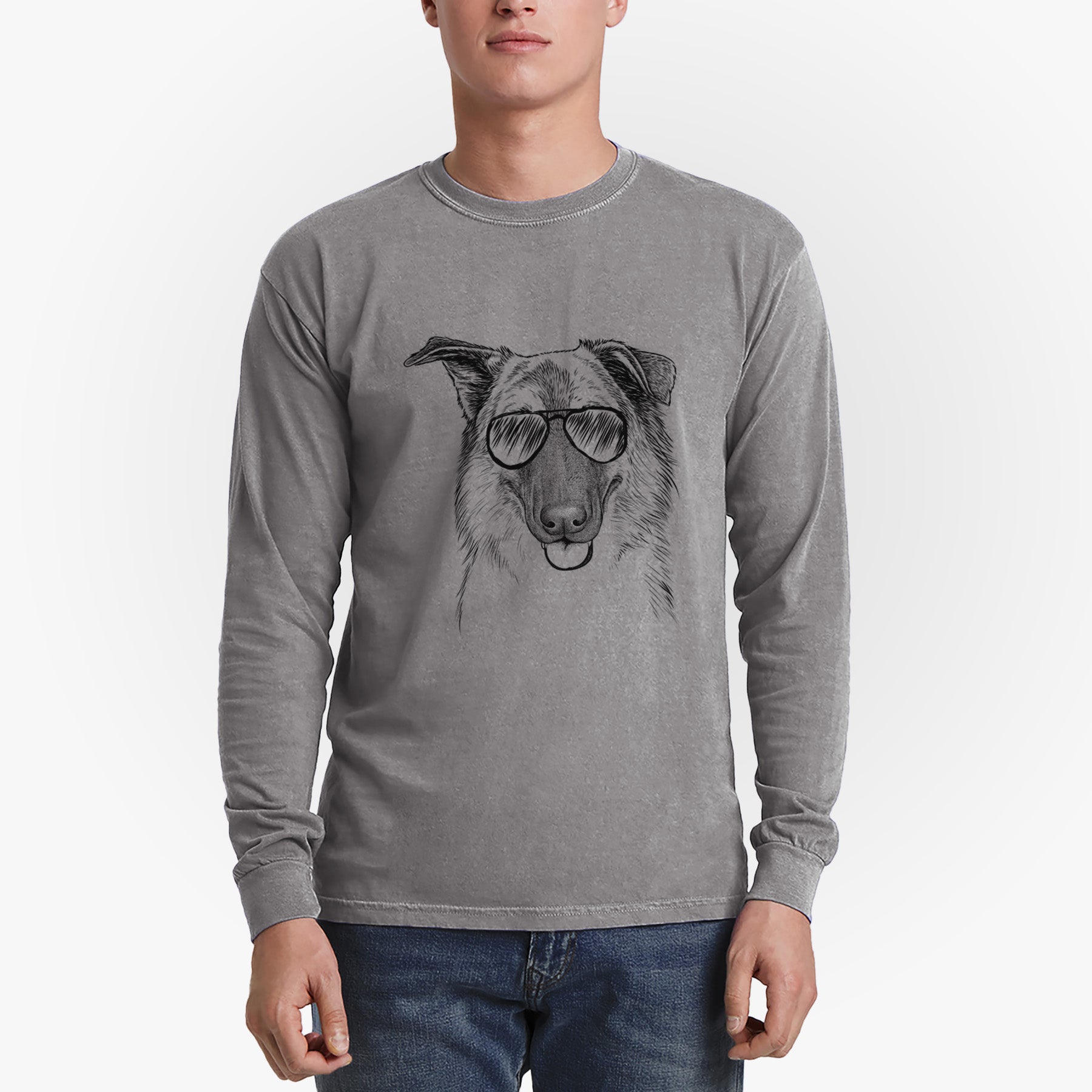 Aviator Henry the German Shepherd - Men's Heavyweight 100% Cotton Long Sleeve