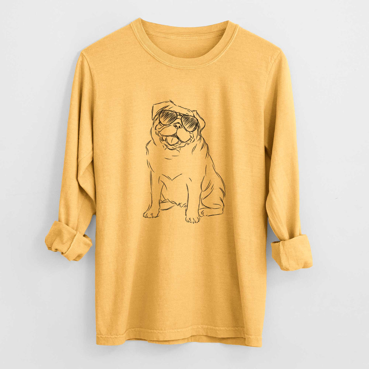 Aviator Higgins the Pug - Men's Heavyweight 100% Cotton Long Sleeve