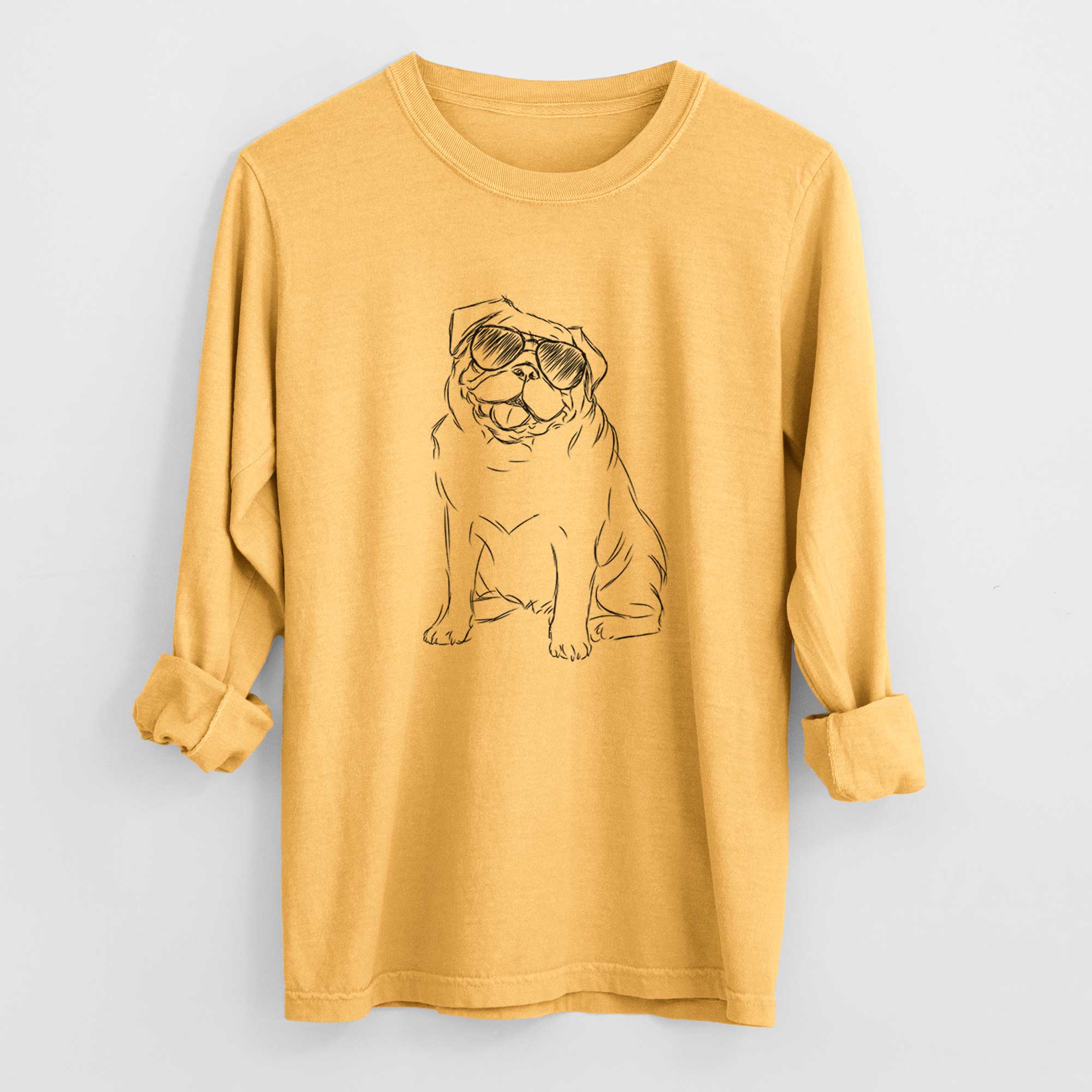 Aviator Higgins the Pug - Men's Heavyweight 100% Cotton Long Sleeve