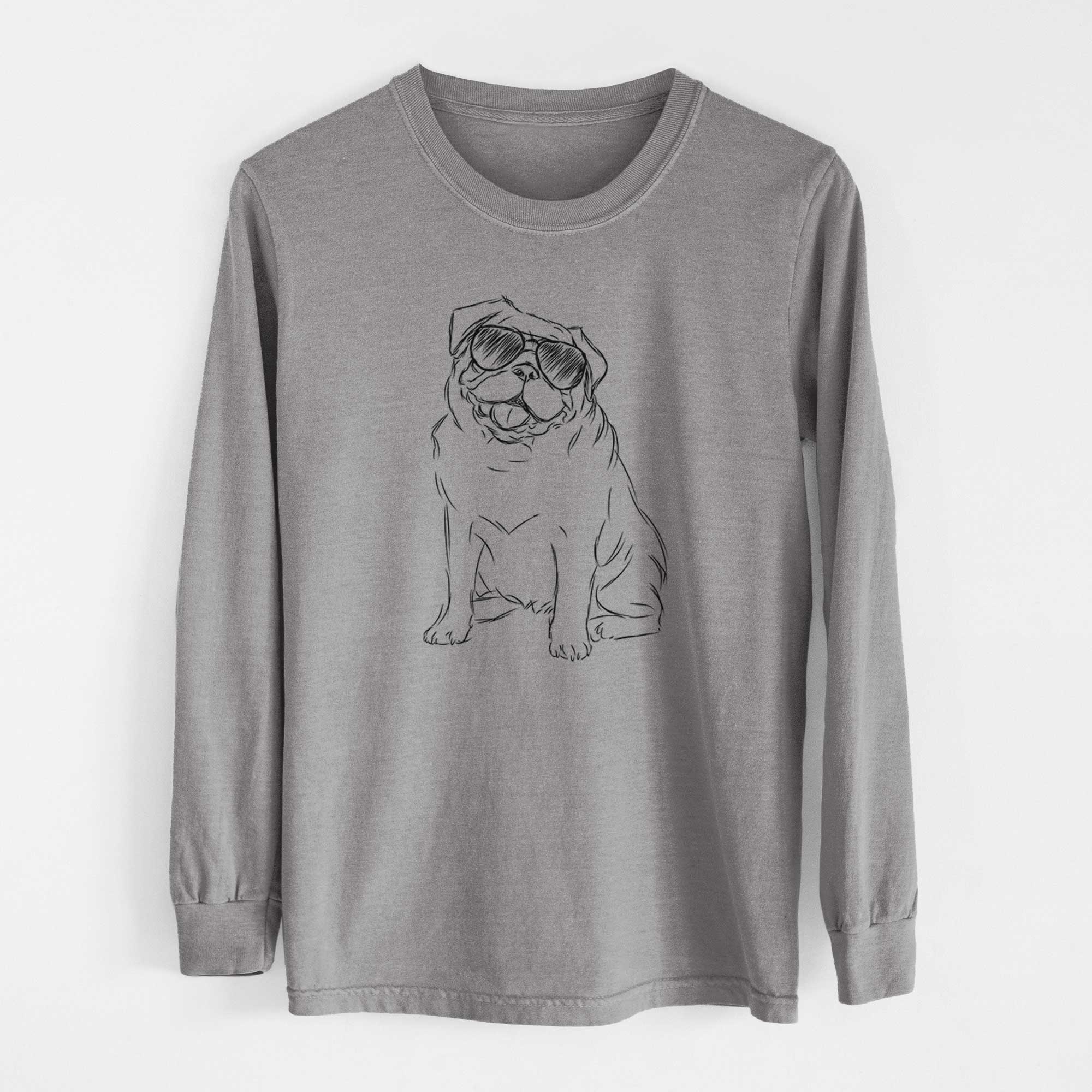 Aviator Higgins the Pug - Men's Heavyweight 100% Cotton Long Sleeve