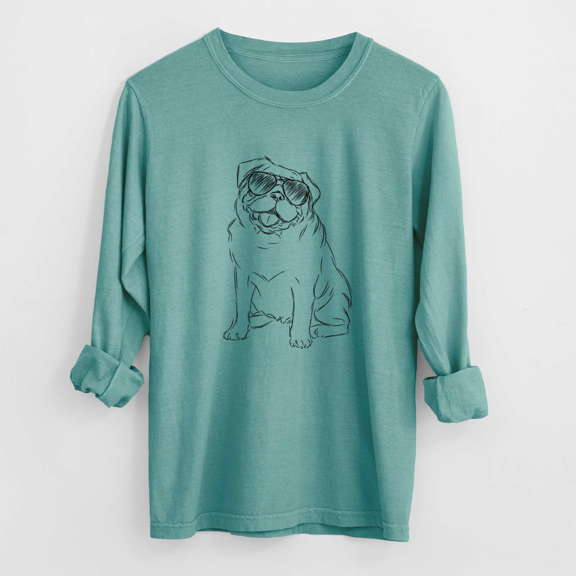 Aviator Higgins the Pug - Men's Heavyweight 100% Cotton Long Sleeve