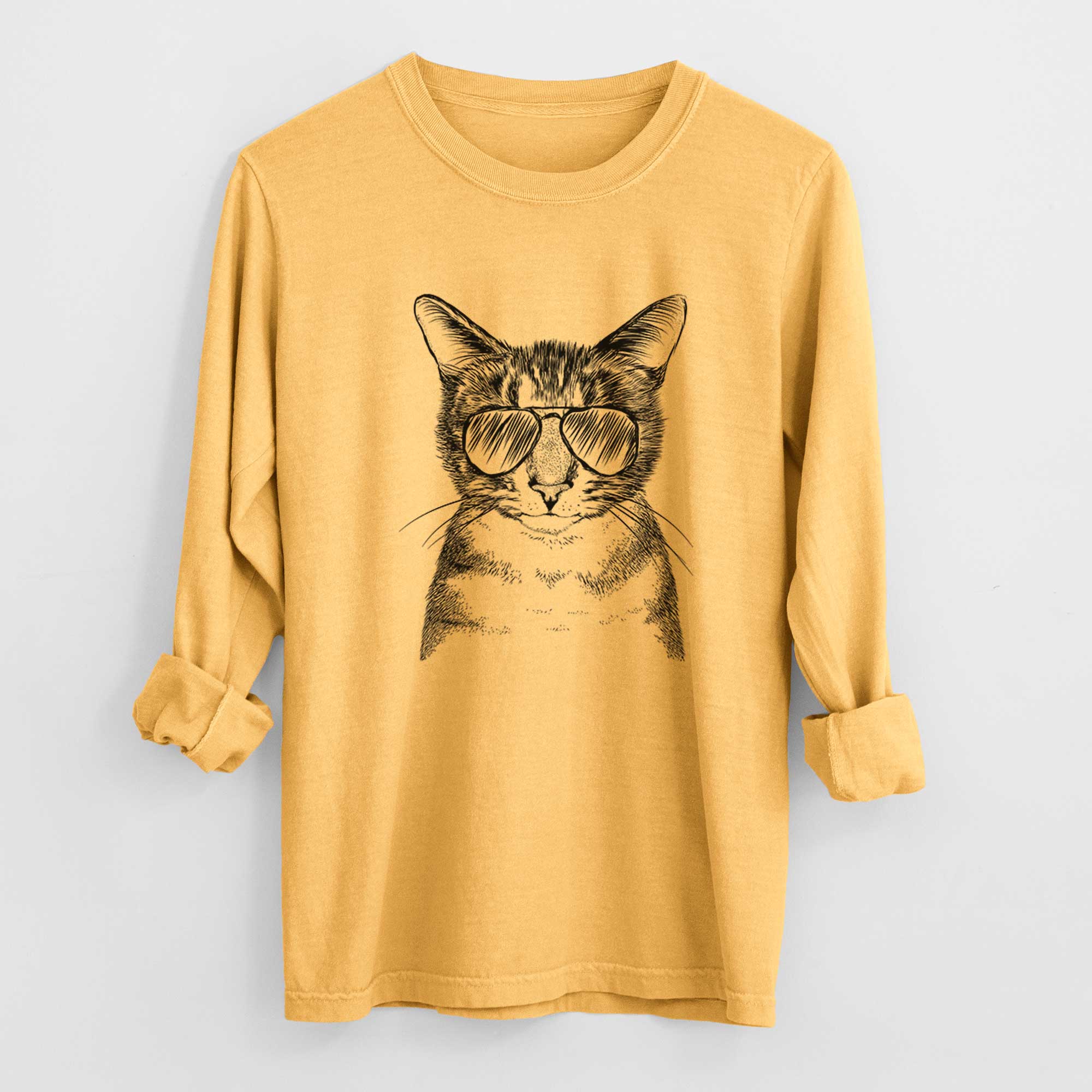 Aviator Hobbes the Tabby Cat - Men's Heavyweight 100% Cotton Long Sleeve