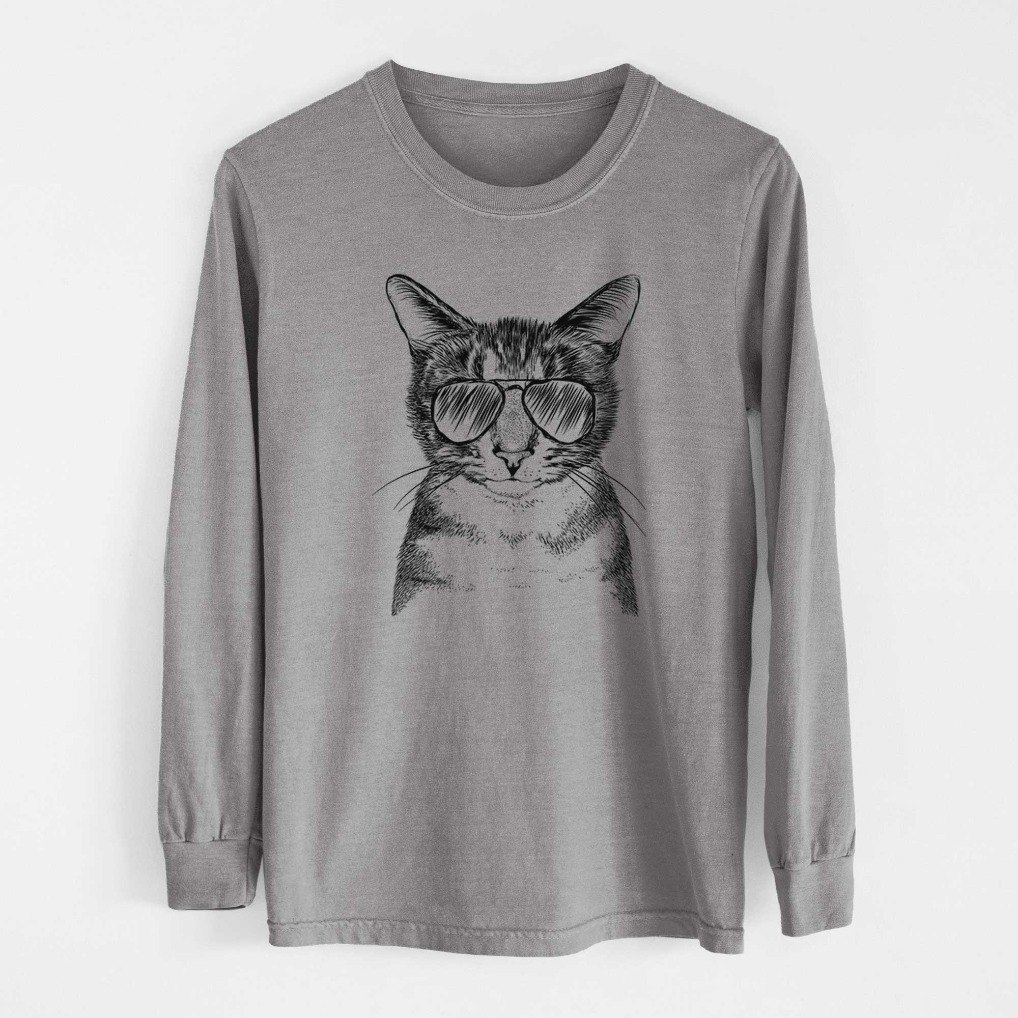 Aviator Hobbes the Tabby Cat - Men's Heavyweight 100% Cotton Long Sleeve