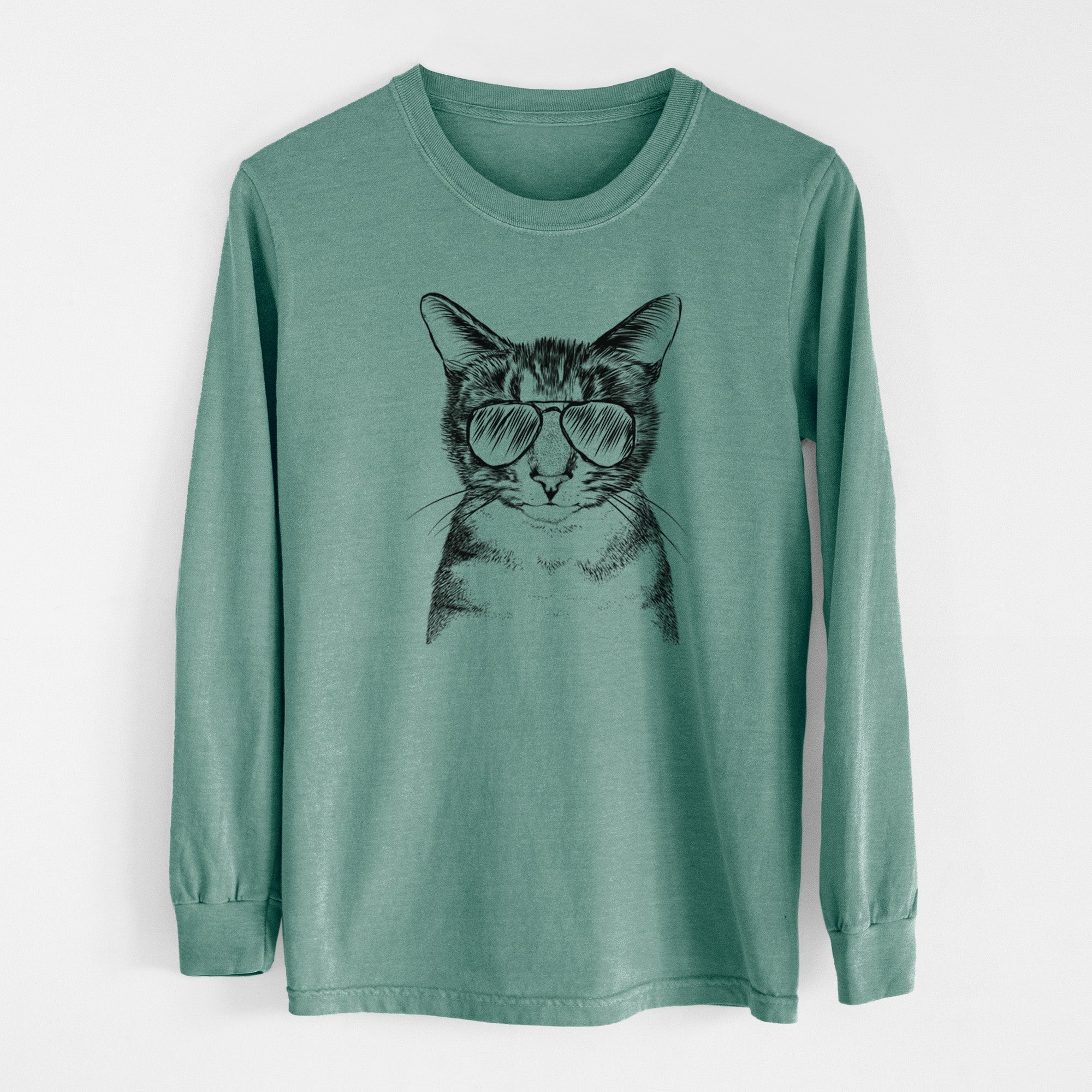Aviator Hobbes the Tabby Cat - Men's Heavyweight 100% Cotton Long Sleeve