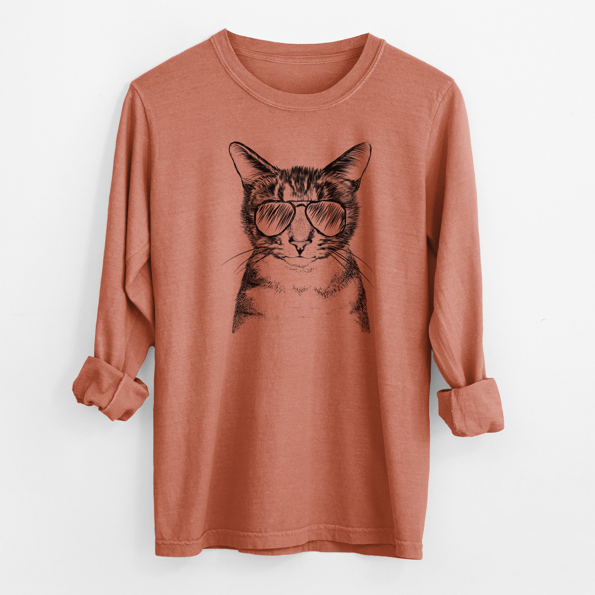 Aviator Hobbes the Tabby Cat - Men's Heavyweight 100% Cotton Long Sleeve
