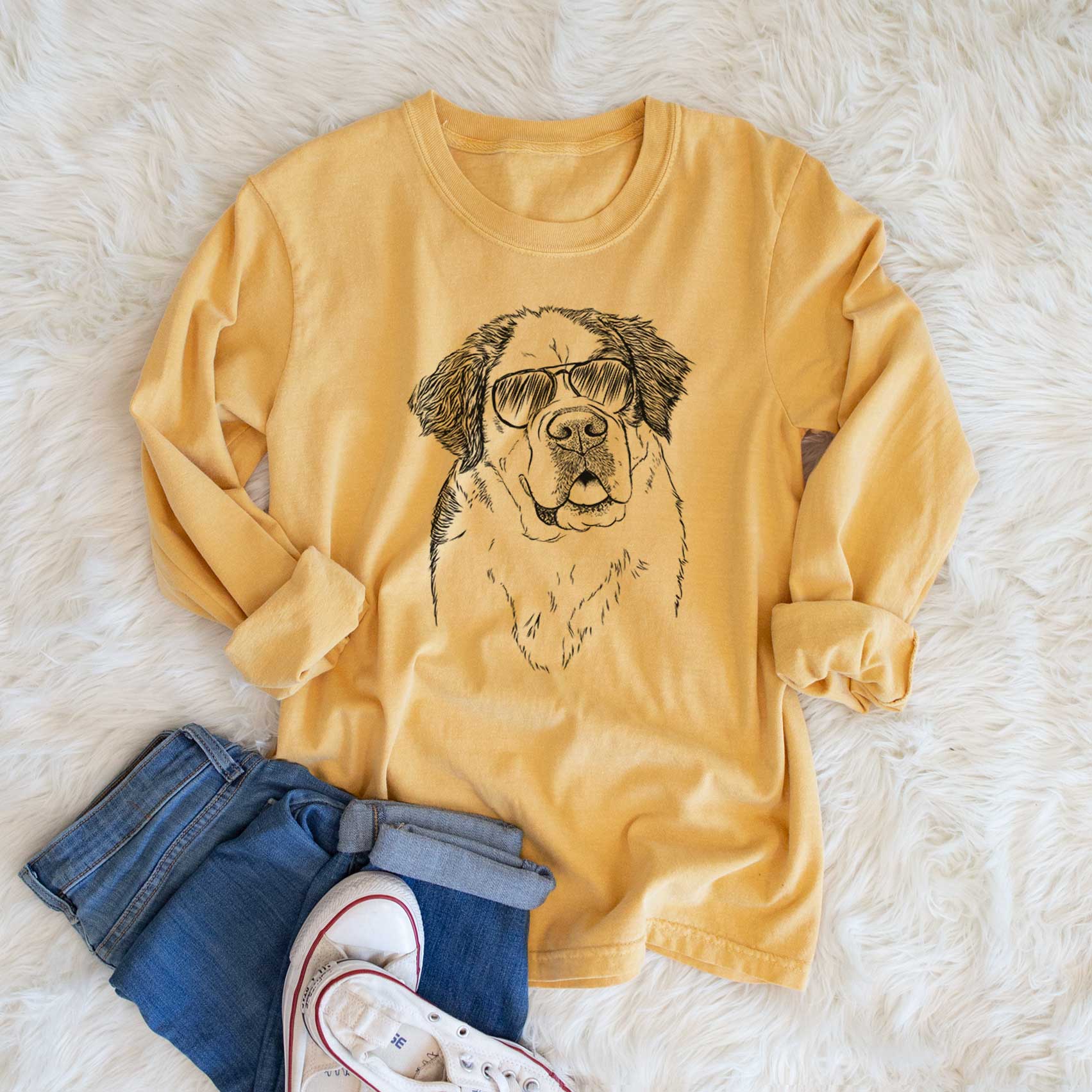 Aviator Hook the Saint Bernard - Men's Heavyweight 100% Cotton Long Sleeve