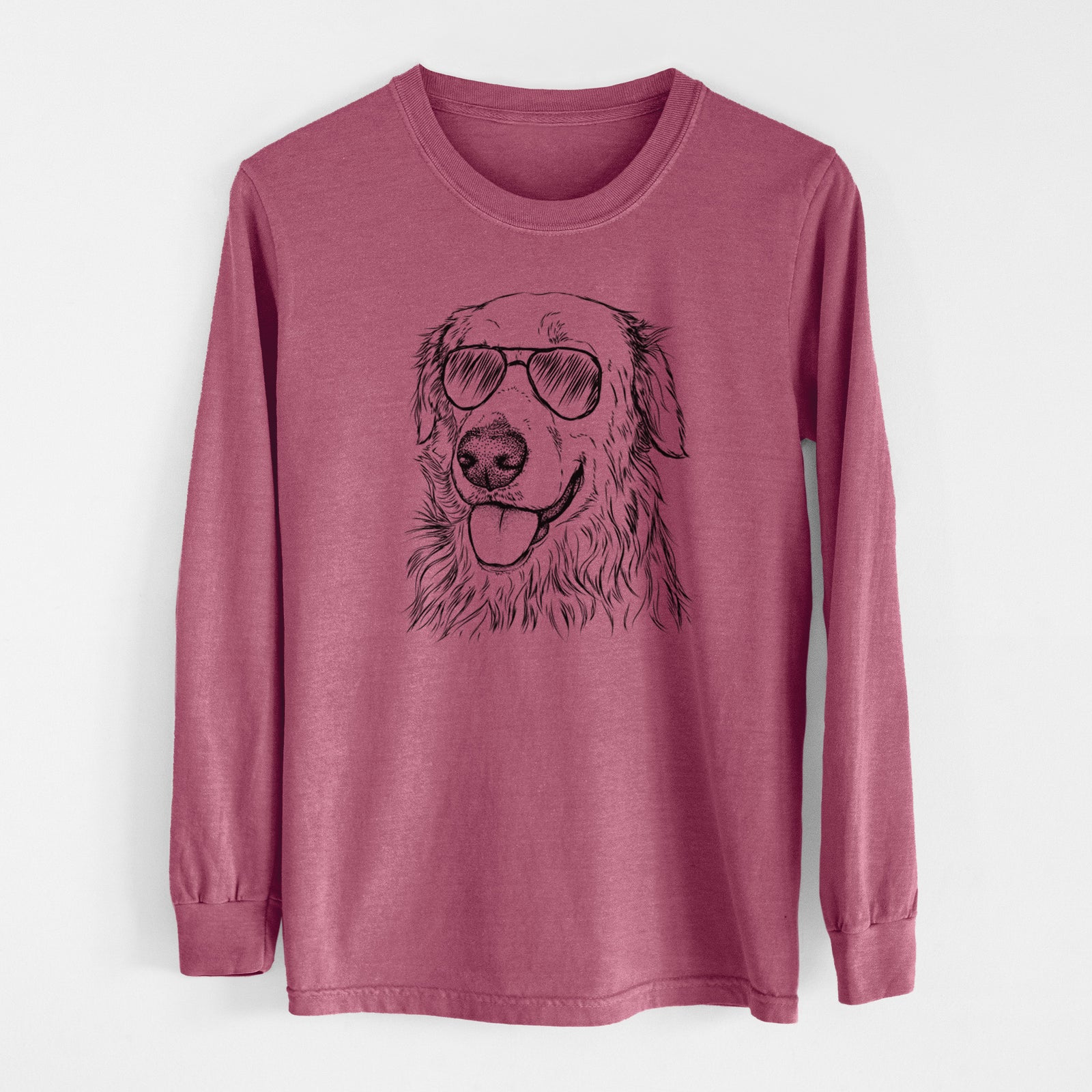 Aviator Hopper the Golden Retriever - Men's Heavyweight 100% Cotton Long Sleeve