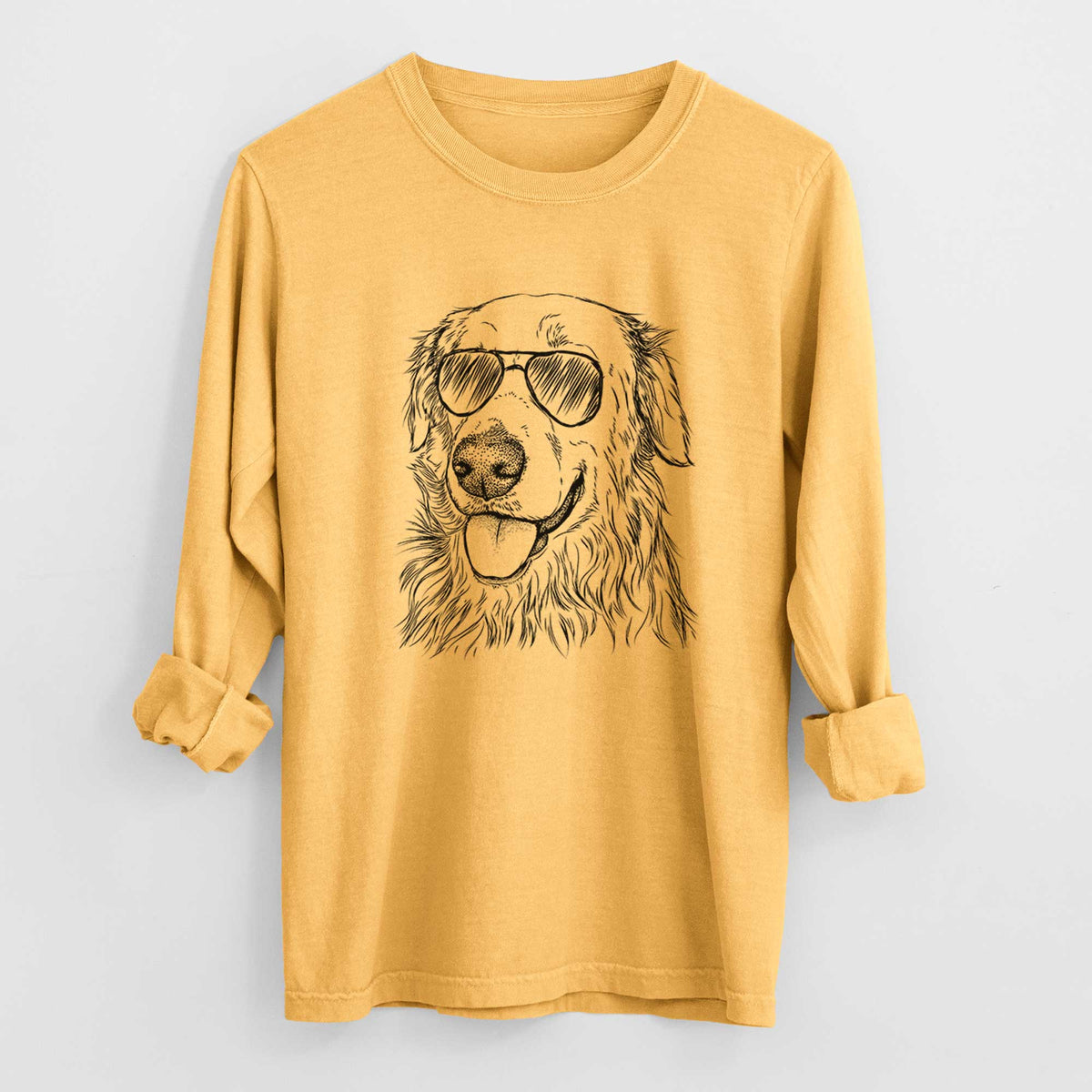 Aviator Hopper the Golden Retriever - Men's Heavyweight 100% Cotton Long Sleeve