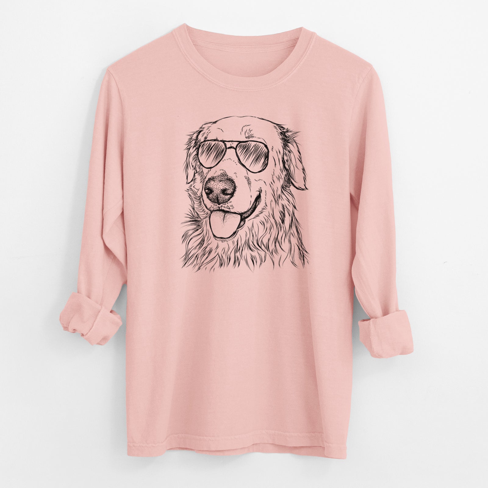 Aviator Hopper the Golden Retriever - Men's Heavyweight 100% Cotton Long Sleeve