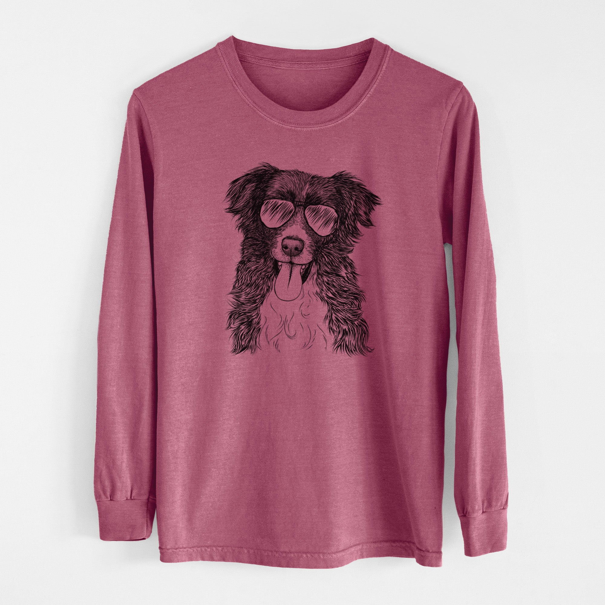 Aviator Indi the Border Collie - Men's Heavyweight 100% Cotton Long Sleeve