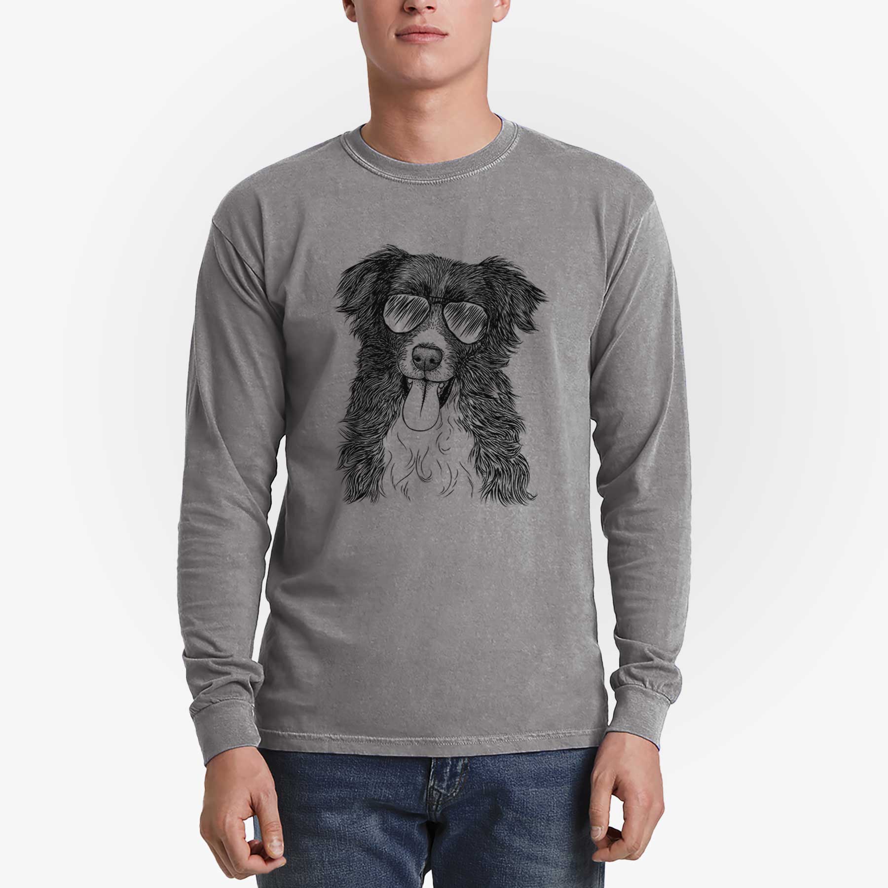 Aviator Indi the Border Collie - Men's Heavyweight 100% Cotton Long Sleeve