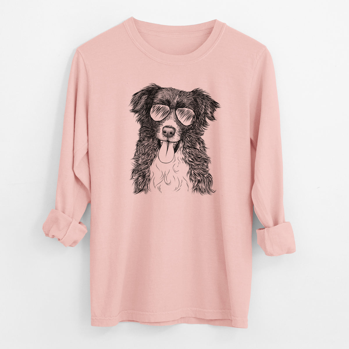 Aviator Indi the Border Collie - Men's Heavyweight 100% Cotton Long Sleeve