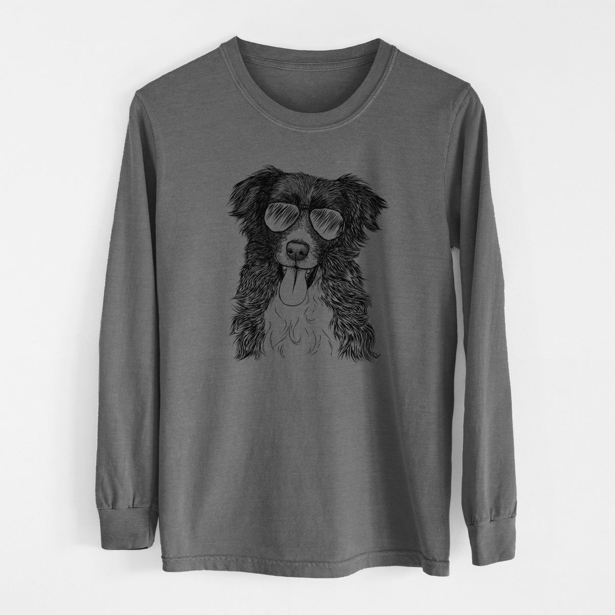 Aviator Indi the Border Collie - Men&#39;s Heavyweight 100% Cotton Long Sleeve