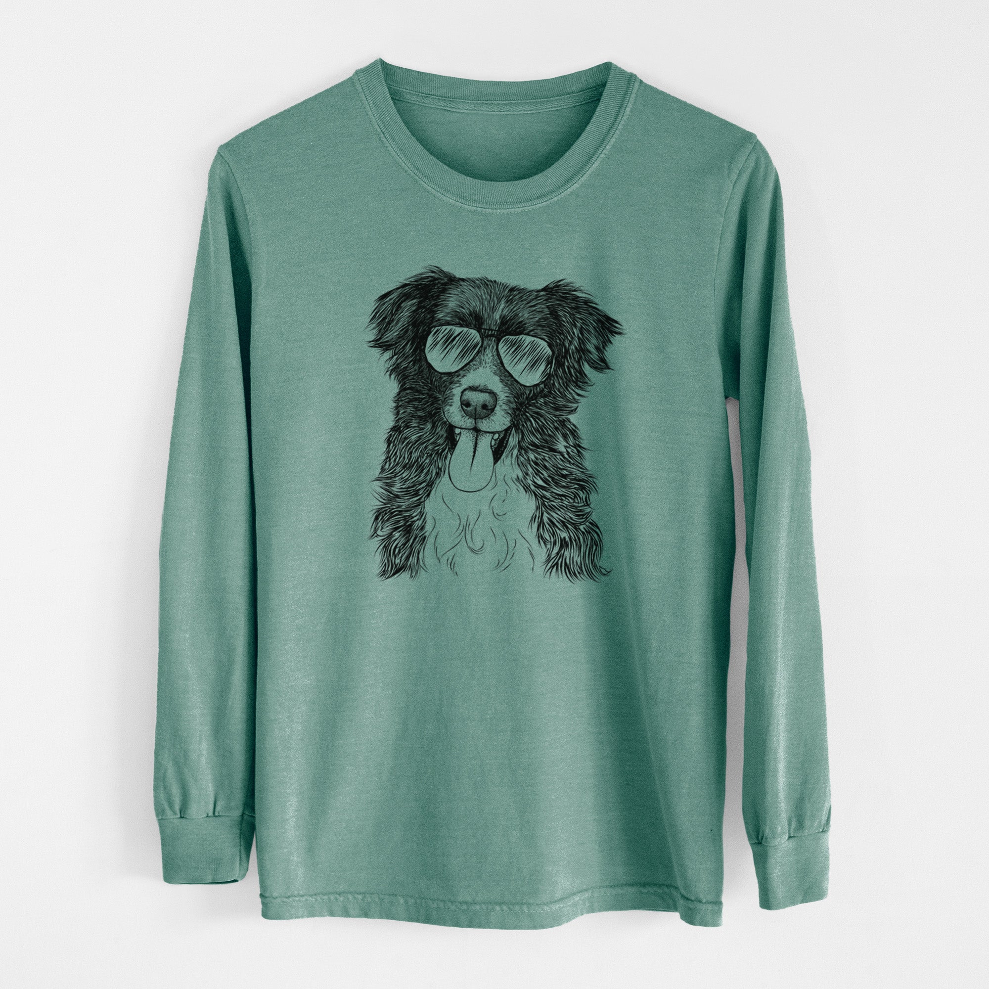 Aviator Indi the Border Collie - Men's Heavyweight 100% Cotton Long Sleeve