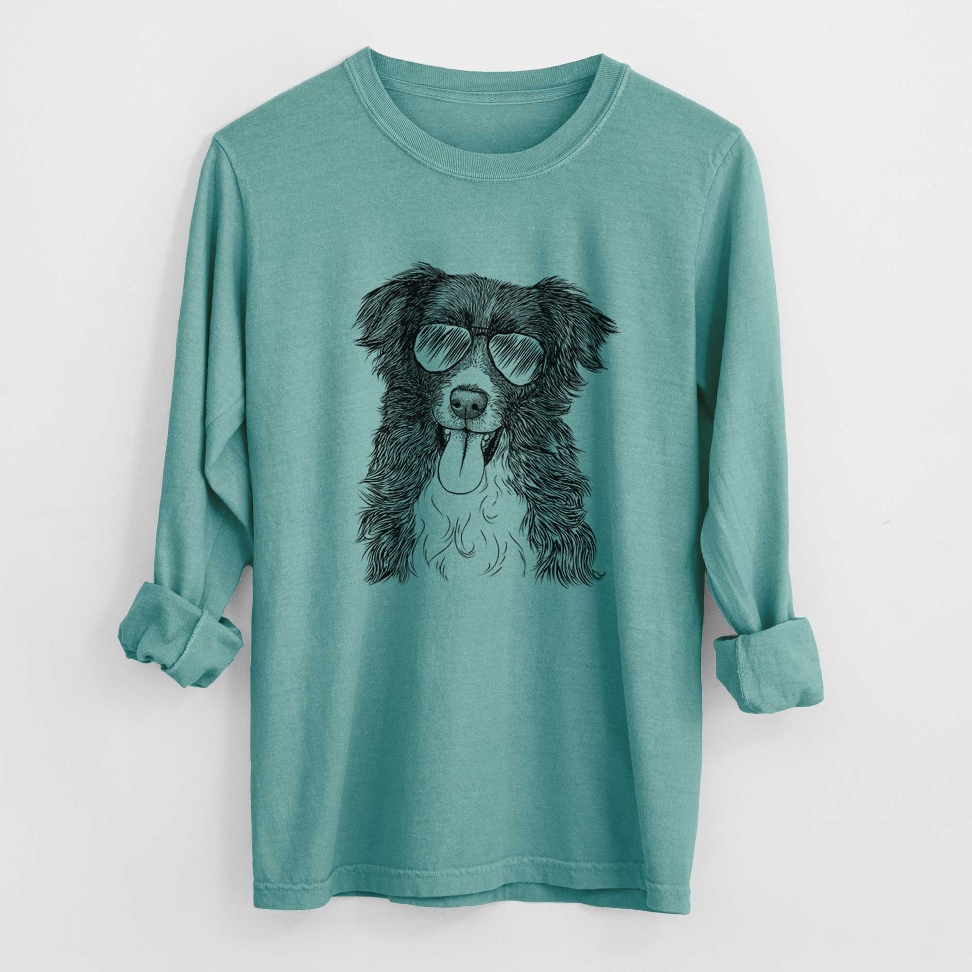 Aviator Indi the Border Collie - Men's Heavyweight 100% Cotton Long Sleeve