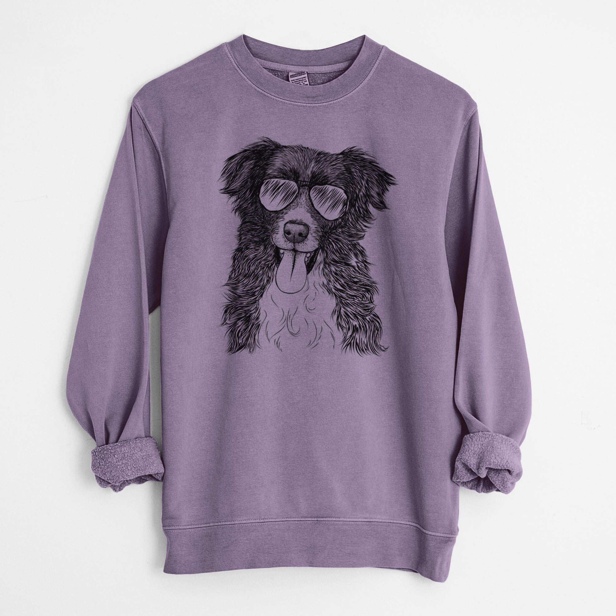 Aviator Indi the Border Collie - Unisex Pigment Dyed Crew Sweatshirt