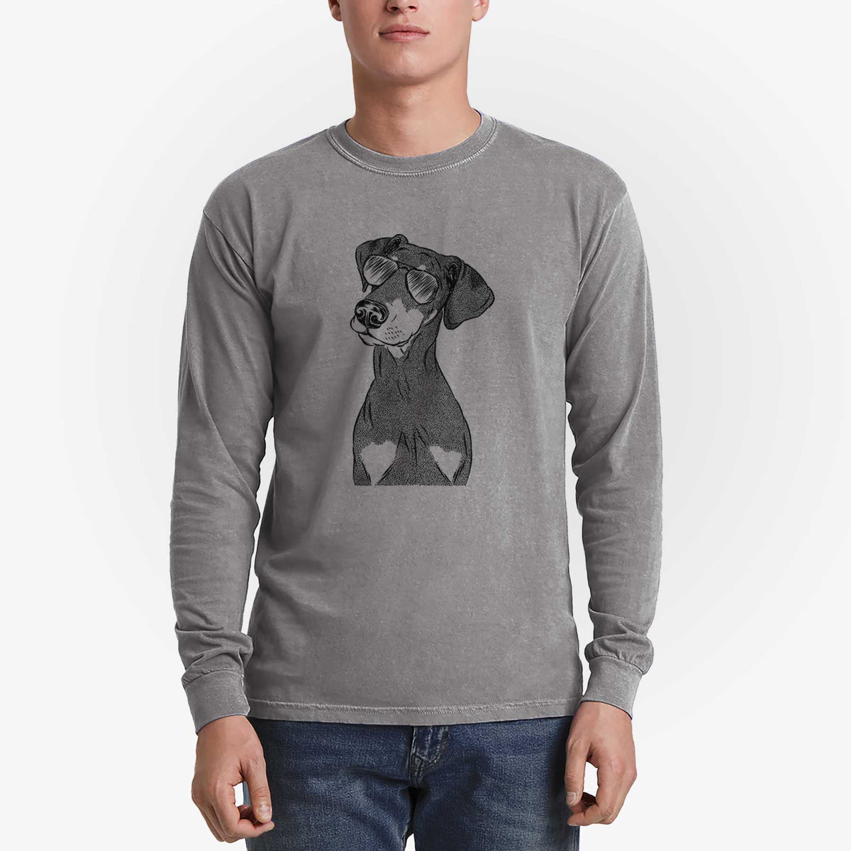 Aviator Iroh the Doberman Pinscher - Men's Heavyweight 100% Cotton Long Sleeve