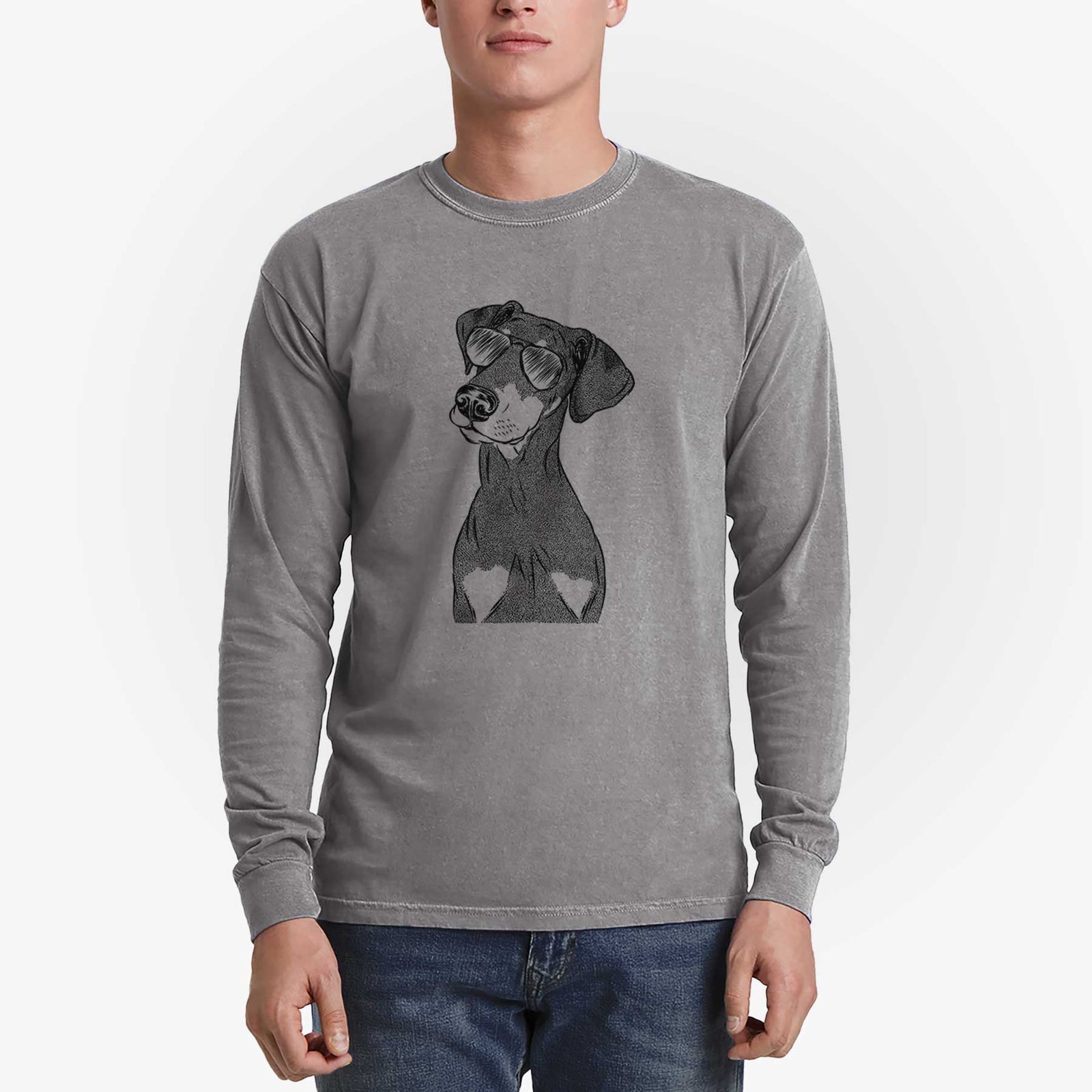 Aviator Iroh the Doberman Pinscher - Men's Heavyweight 100% Cotton Long Sleeve