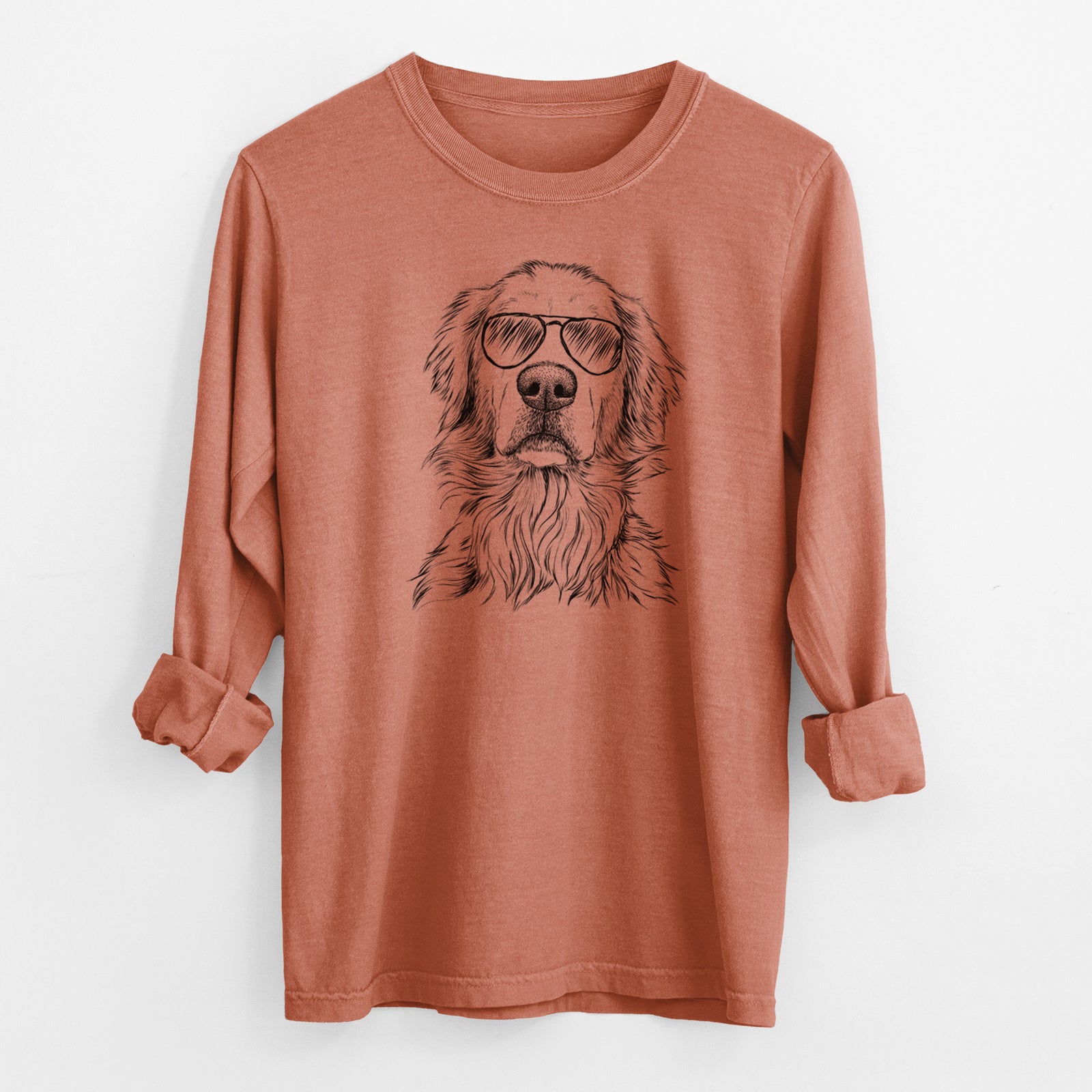 Aviator Jake aroni the Golden Retriever - Men's Heavyweight 100% Cotton Long Sleeve