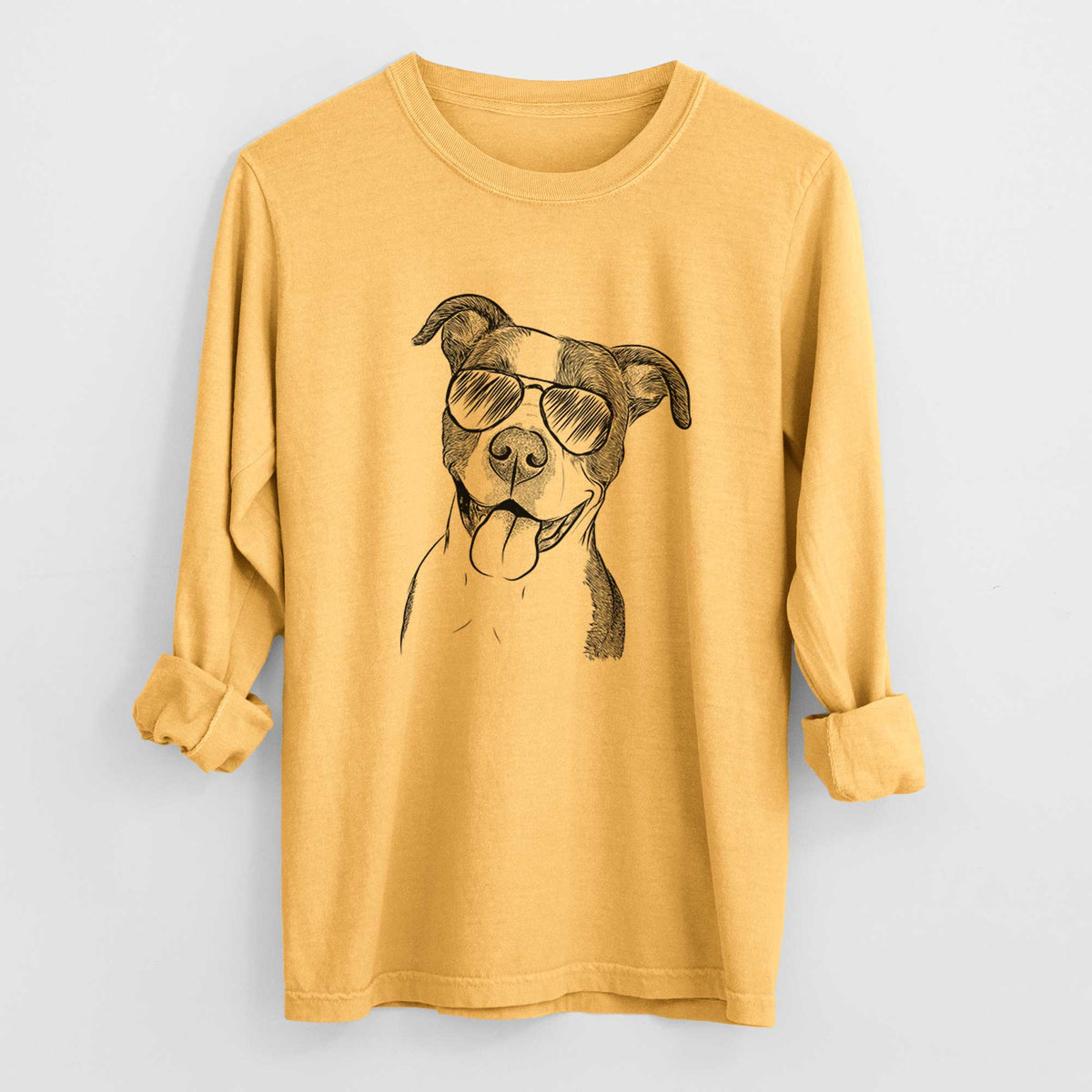 Aviator Jax the American Pitbull Terrier Mix - Men's Heavyweight 100% Cotton Long Sleeve