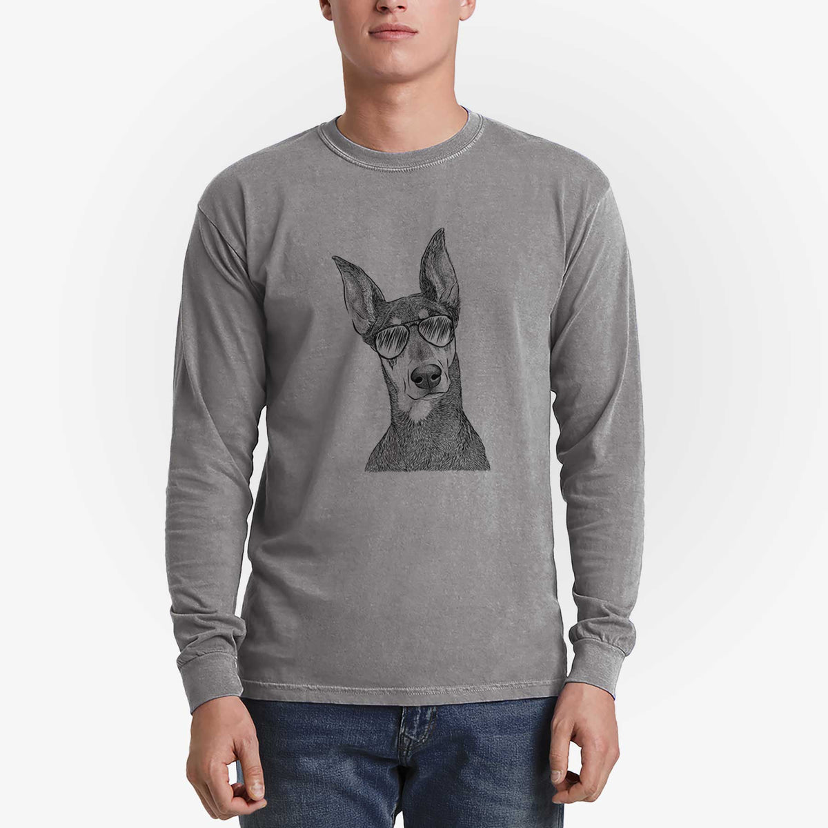 Aviator Jenna the Doberman Pinscher - Men's Heavyweight 100% Cotton Long Sleeve