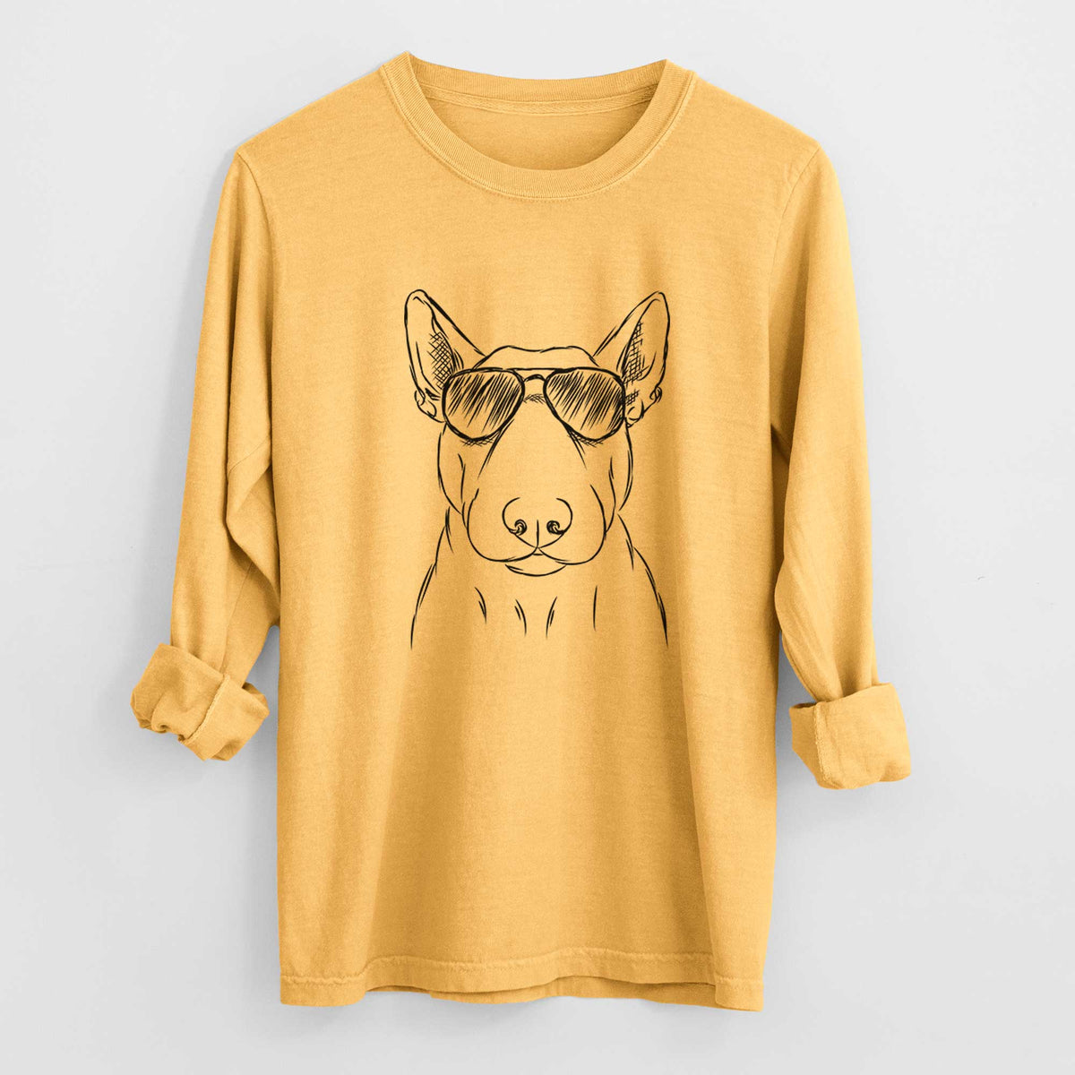 Aviator Jett the Bull Terrier - Men's Heavyweight 100% Cotton Long Sleeve