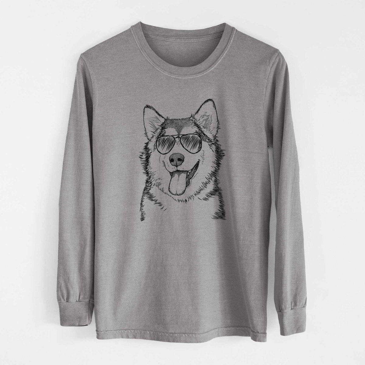 Aviator Kaskae the Alaskan Malamute - Men's Heavyweight 100% Cotton Long Sleeve