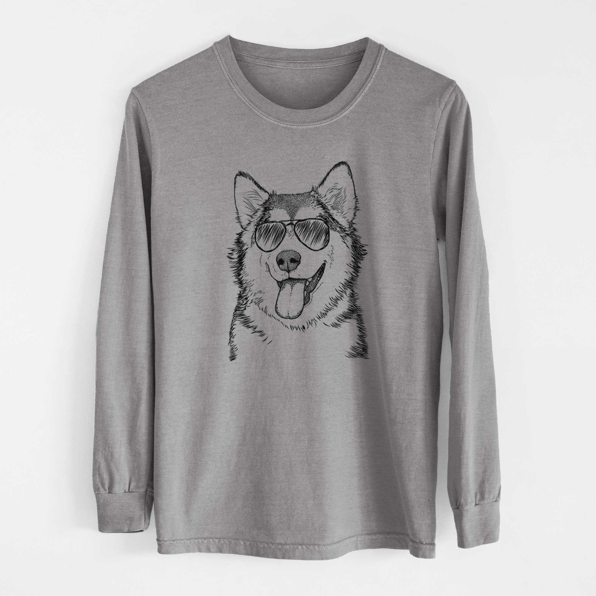 Aviator Kaskae the Alaskan Malamute - Men's Heavyweight 100% Cotton Long Sleeve