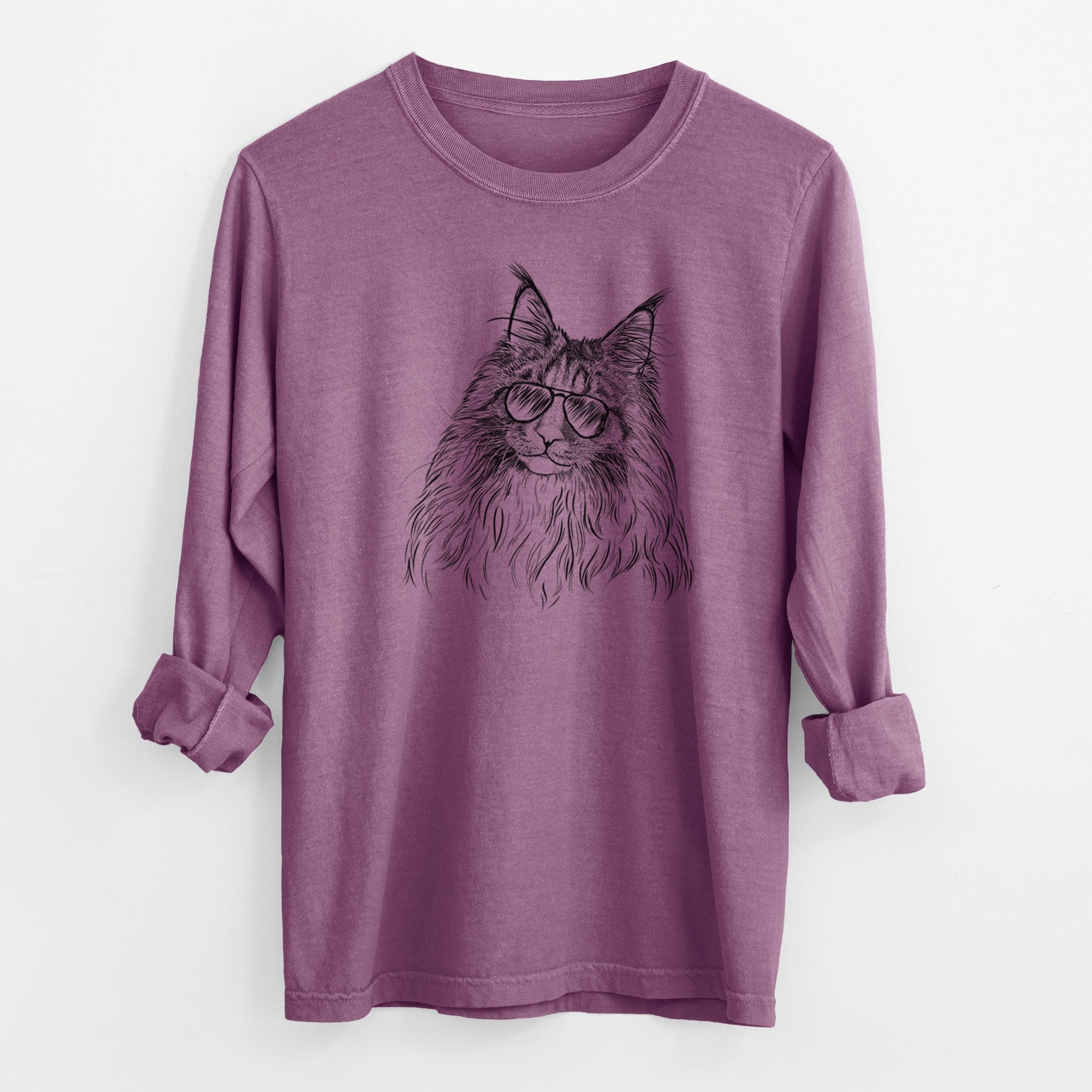 Aviator Kiki the Maine Coon Cat - Men's Heavyweight 100% Cotton Long Sleeve