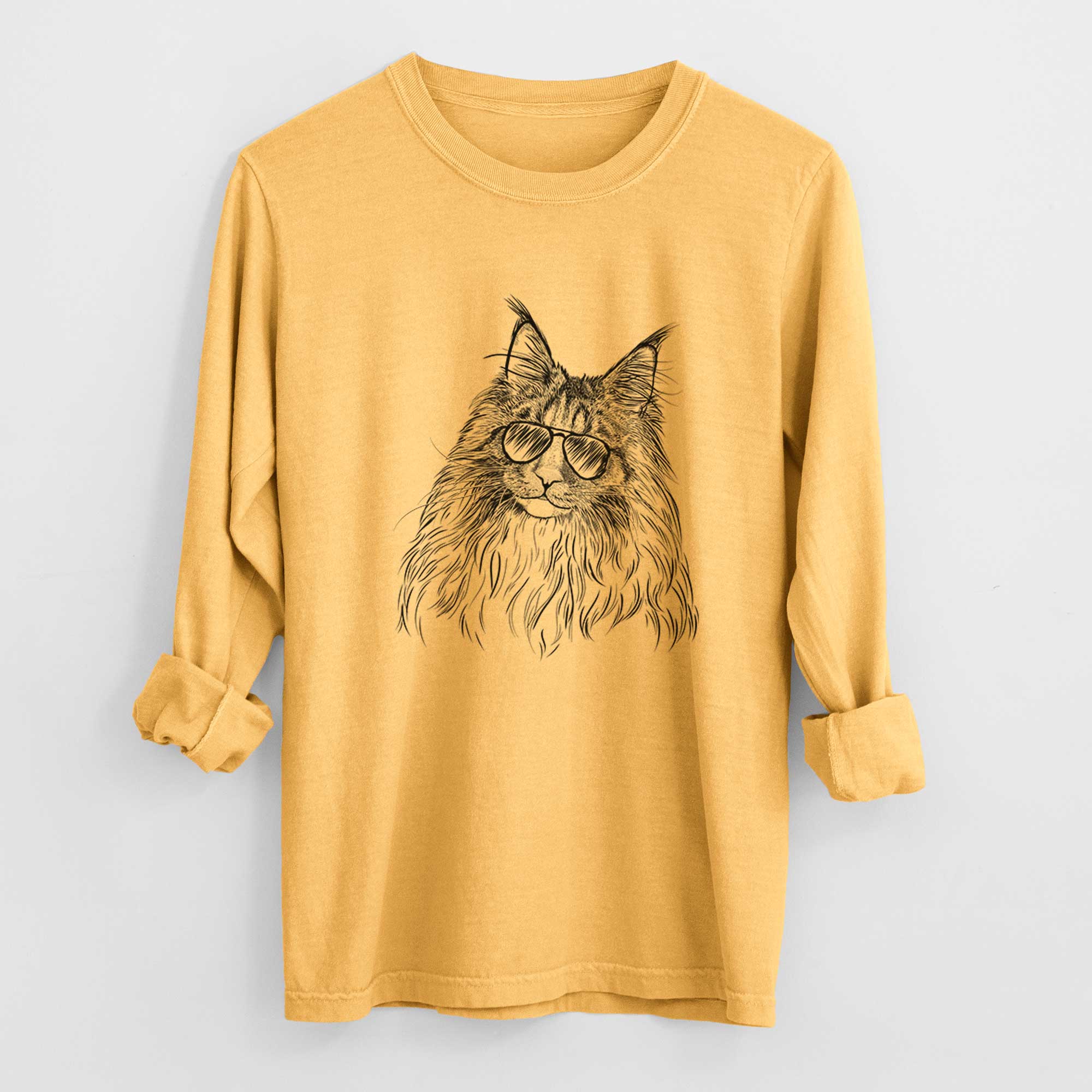 Aviator Kiki the Maine Coon Cat - Men's Heavyweight 100% Cotton Long Sleeve