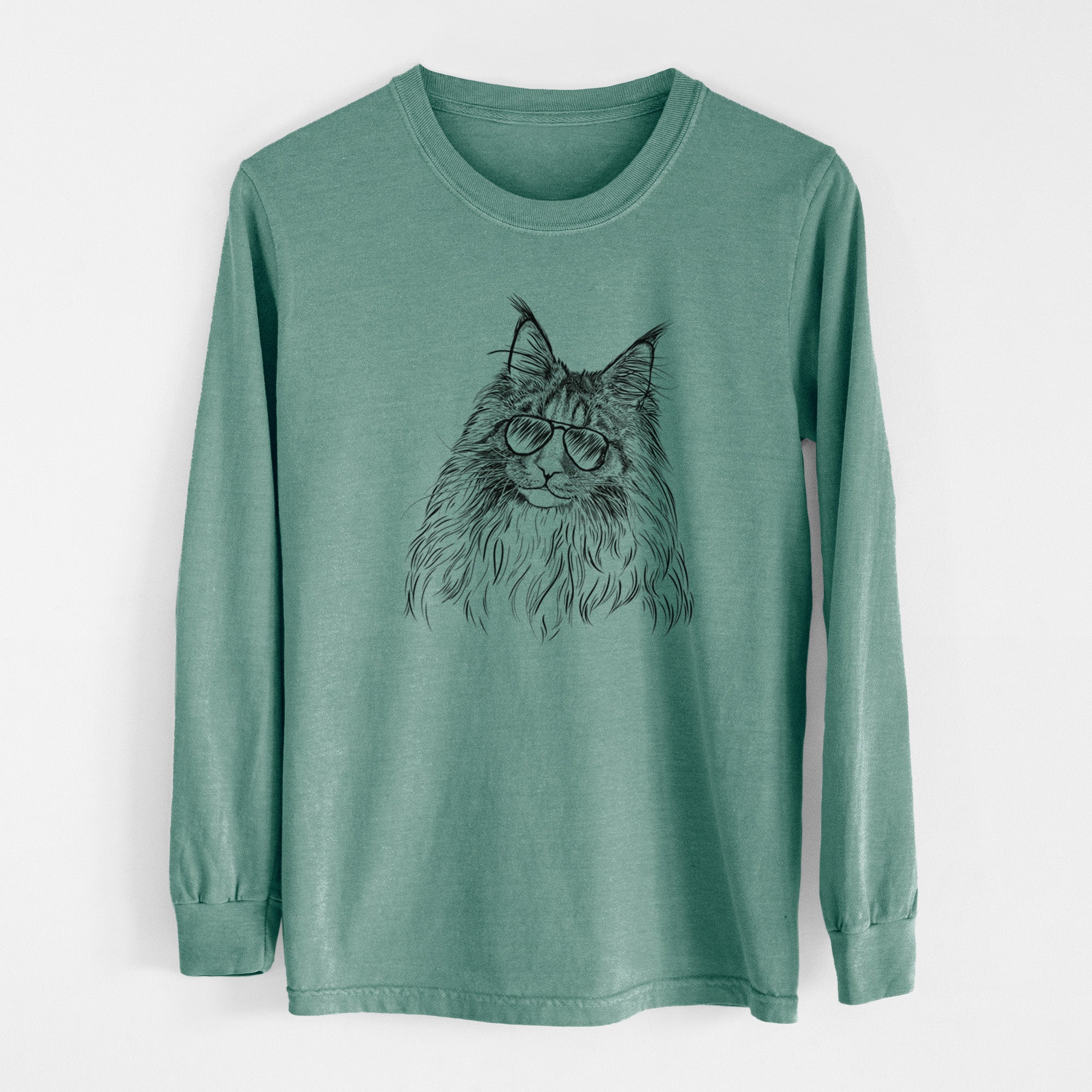 Aviator Kiki the Maine Coon Cat - Men's Heavyweight 100% Cotton Long Sleeve