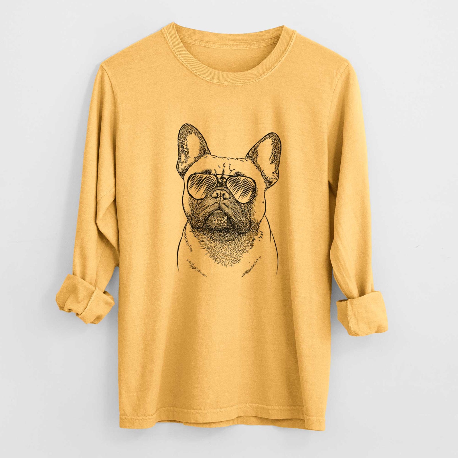 Aviator Kingsleigh the French Bulldog - Men's Heavyweight 100% Cotton Long Sleeve