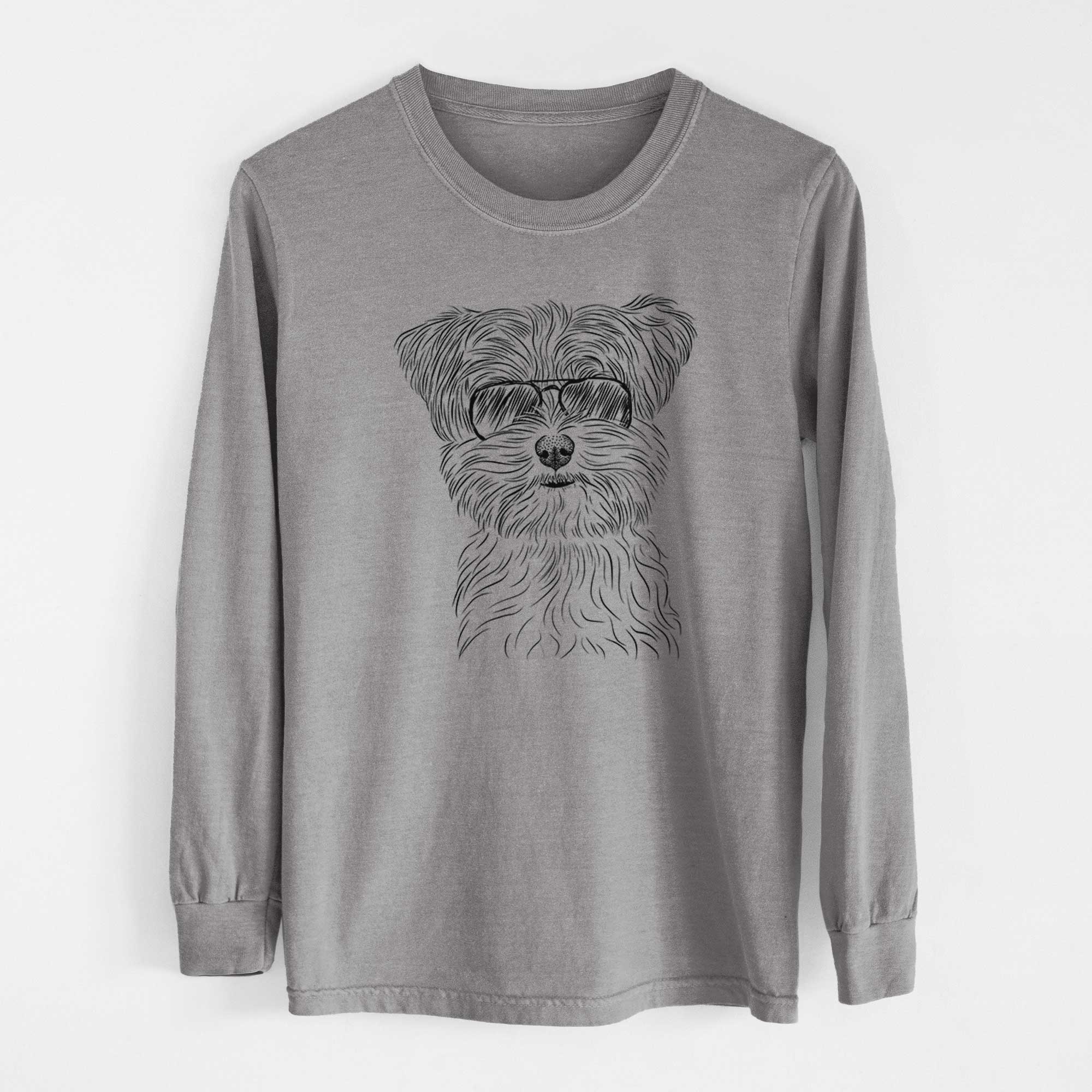 Aviator Kiwi the Morkie - Men's Heavyweight 100% Cotton Long Sleeve