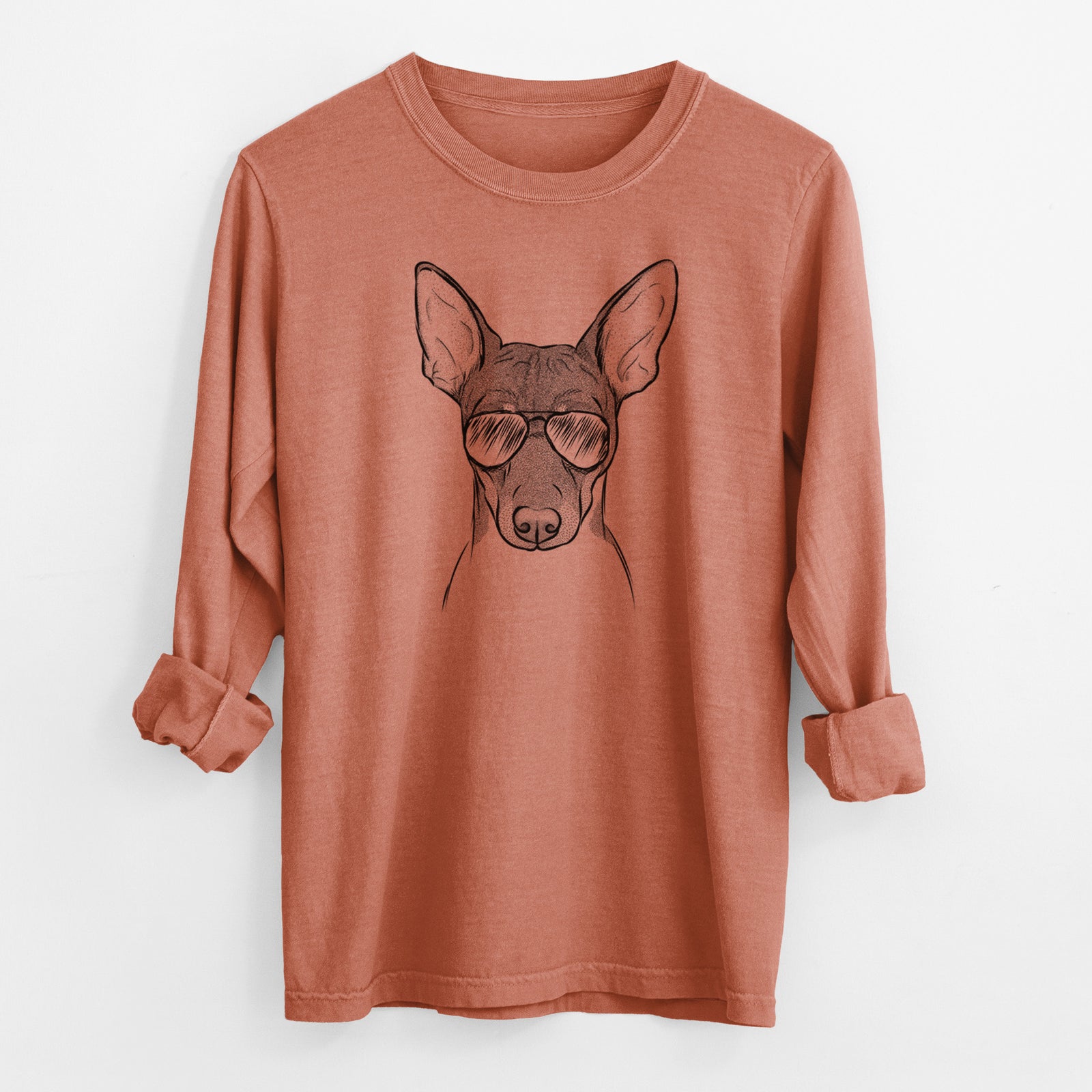 Aviator Knox the Rat Terrier - Men's Heavyweight 100% Cotton Long Sleeve