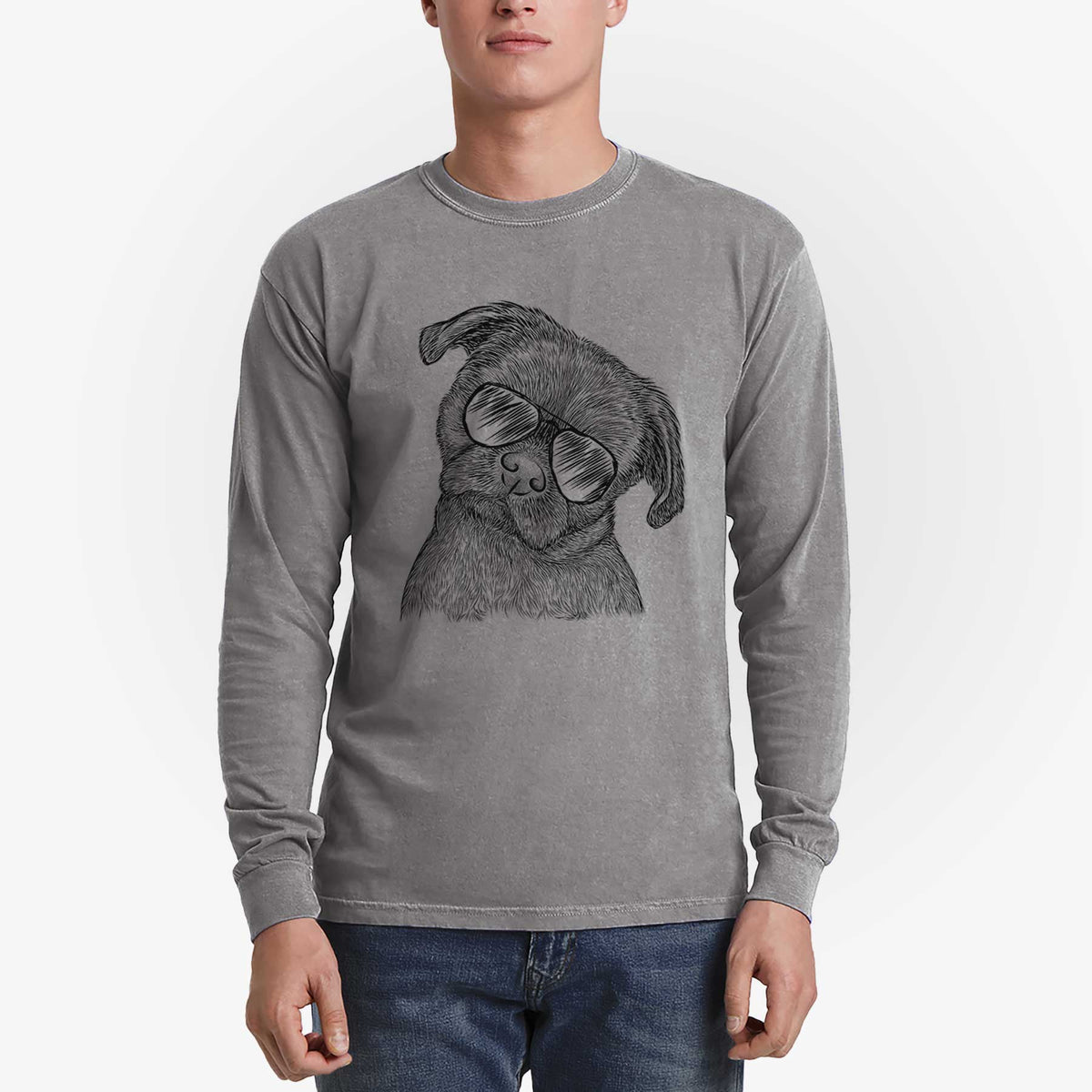 Aviator Koko the Shih Tzu - Men's Heavyweight 100% Cotton Long Sleeve