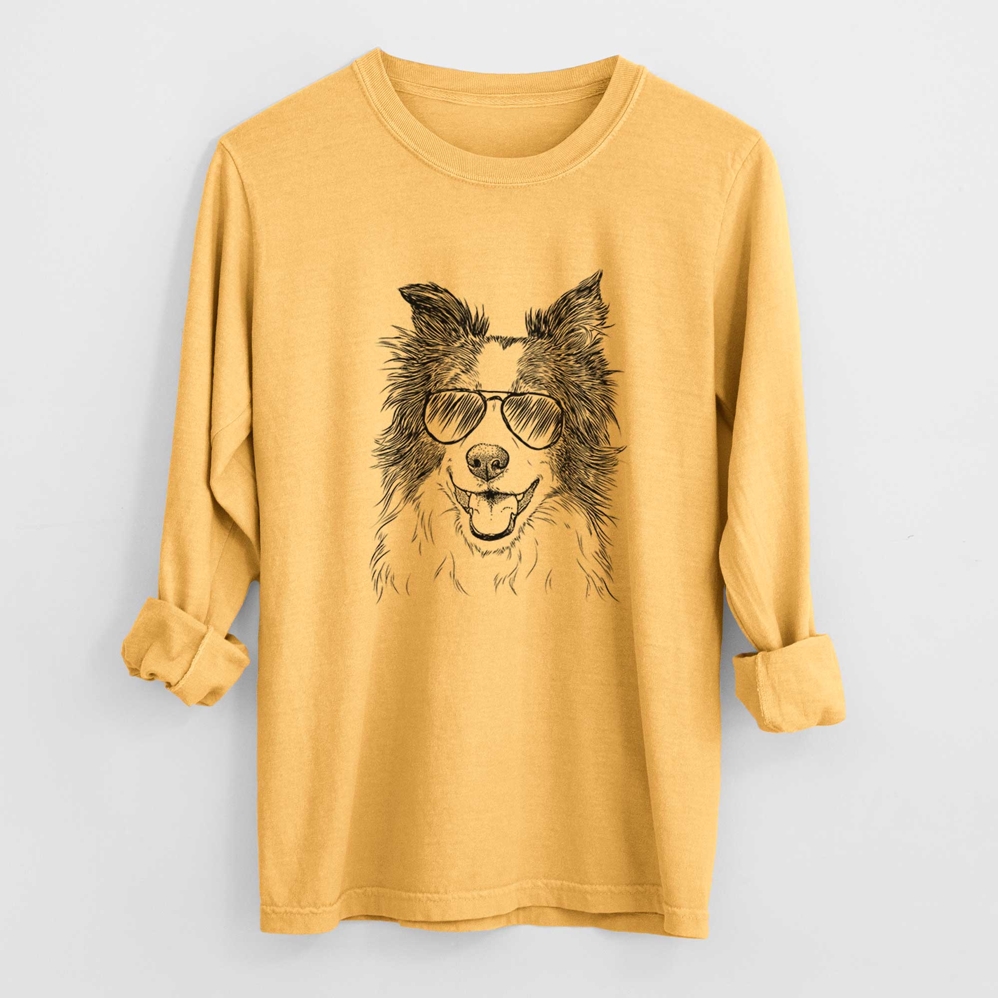 Aviator Kylee the Border Collie - Men's Heavyweight 100% Cotton Long Sleeve