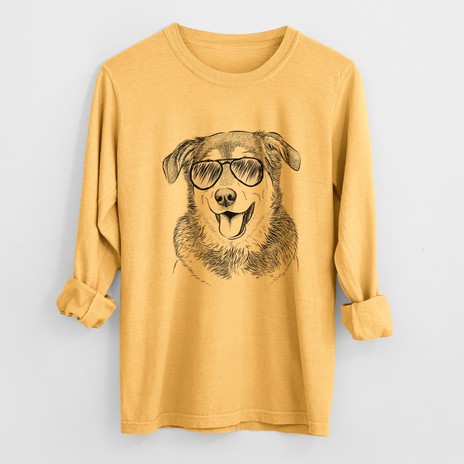 Aviator Lance the Lab/Shepherd Mix - Men's Heavyweight 100% Cotton Long Sleeve