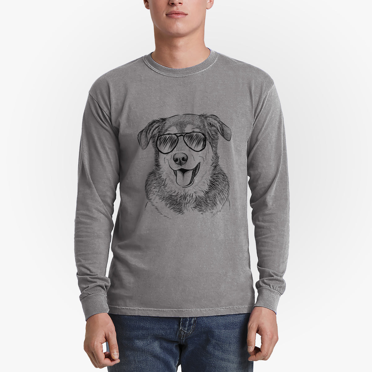 Aviator Lance the Lab/Shepherd Mix - Men's Heavyweight 100% Cotton Long Sleeve