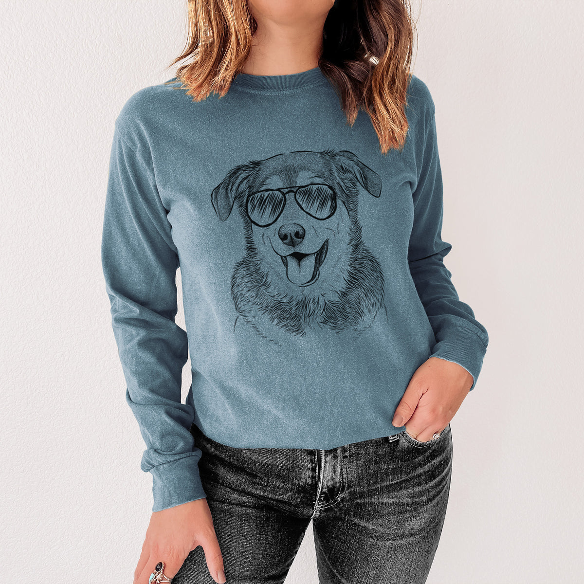 Aviator Lance the Lab/Shepherd Mix - Men's Heavyweight 100% Cotton Long Sleeve