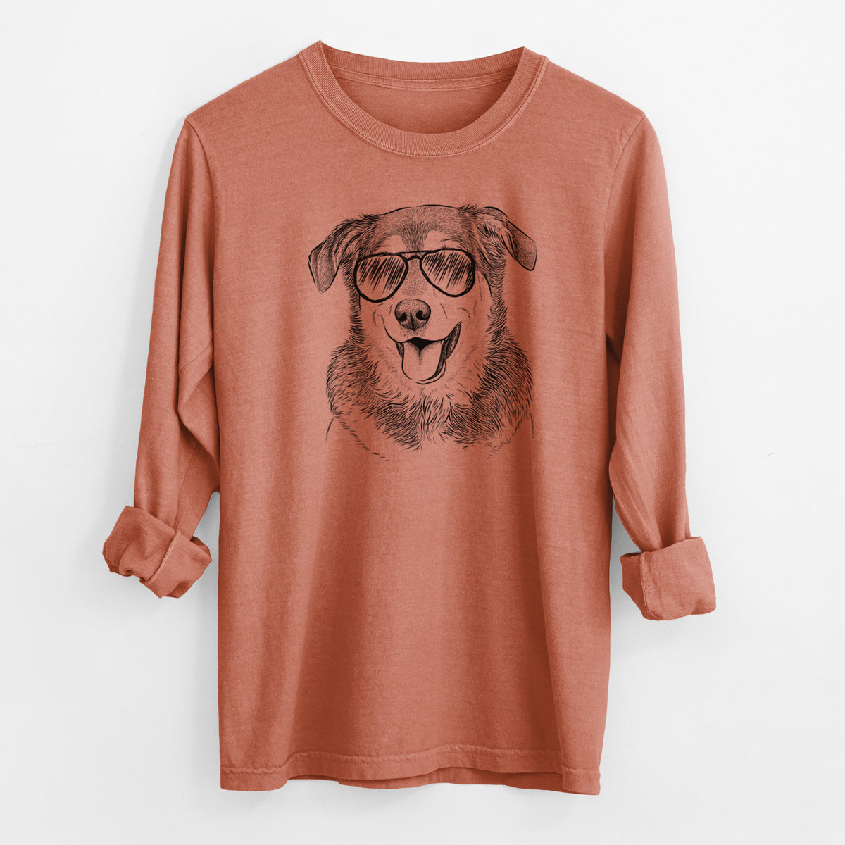 Aviator Lance the Lab/Shepherd Mix - Men's Heavyweight 100% Cotton Long Sleeve
