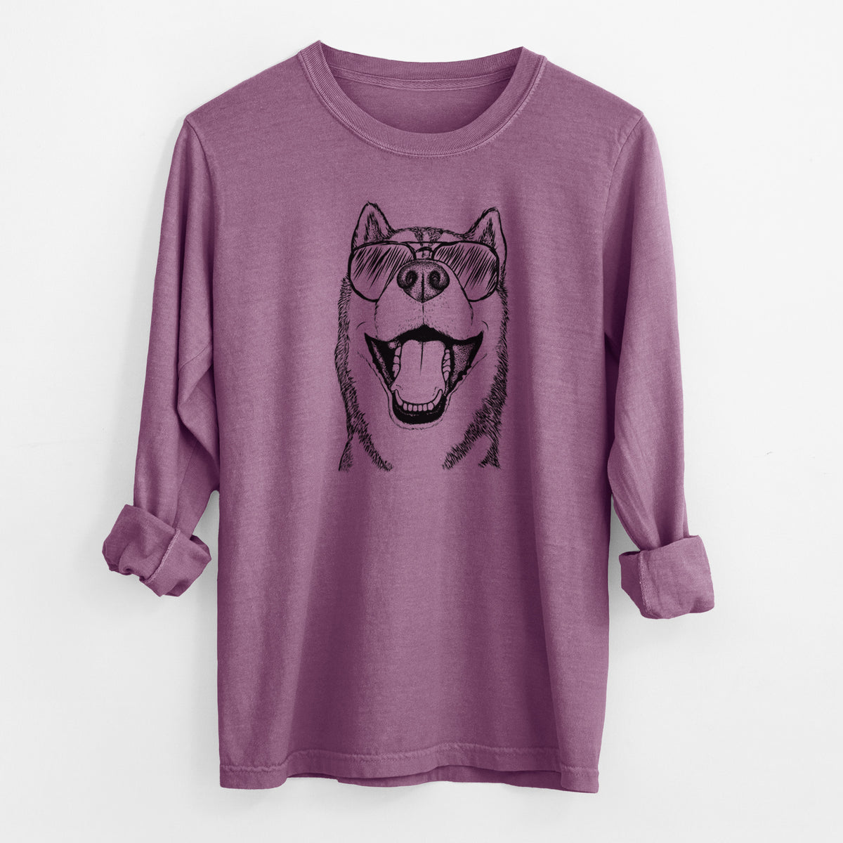 Aviator Little Country the Siberian Husky - Men's Heavyweight 100% Cotton Long Sleeve